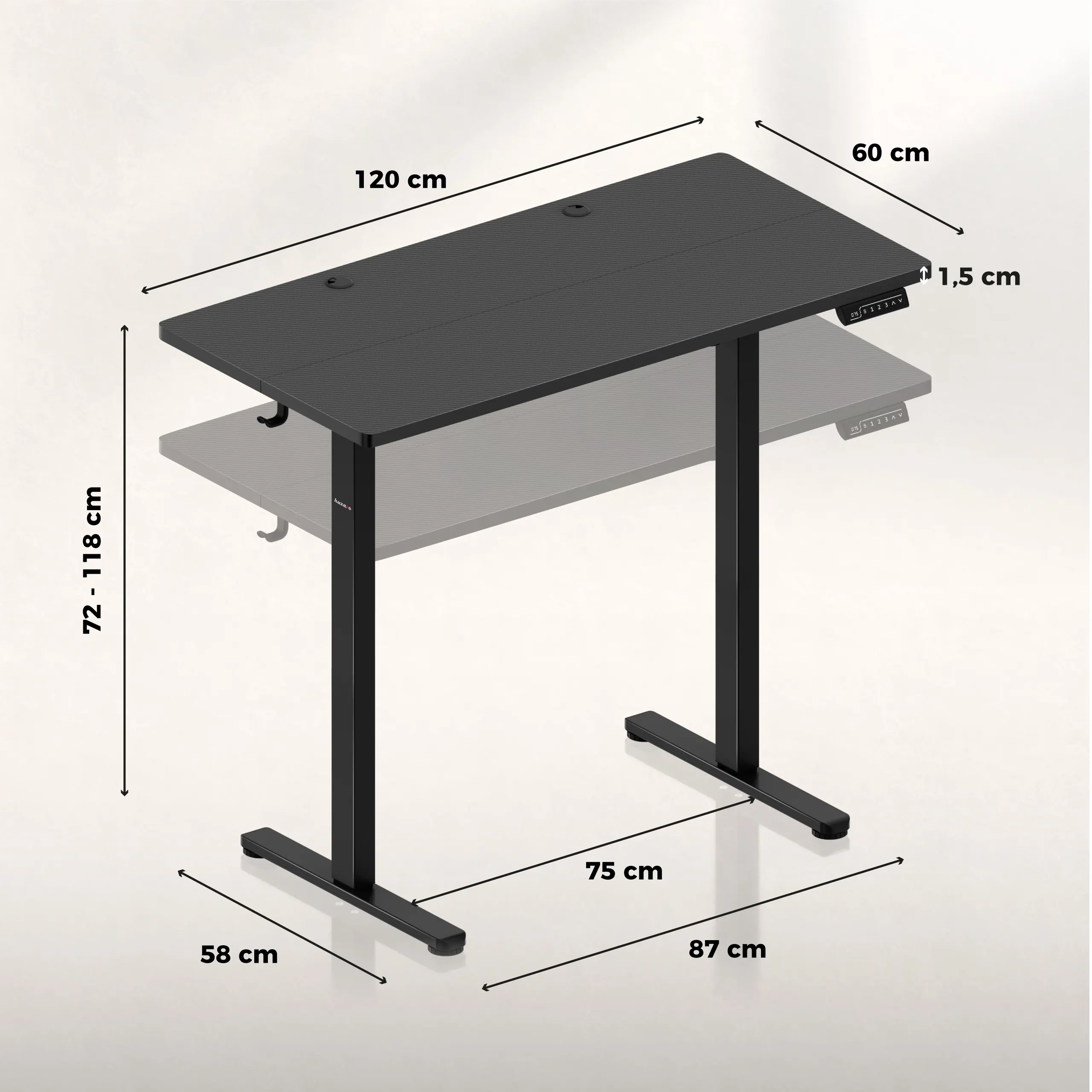 Biurko elektryczne gamingowe Huzaro Hero 8.1 Black 120 cm - Image 10