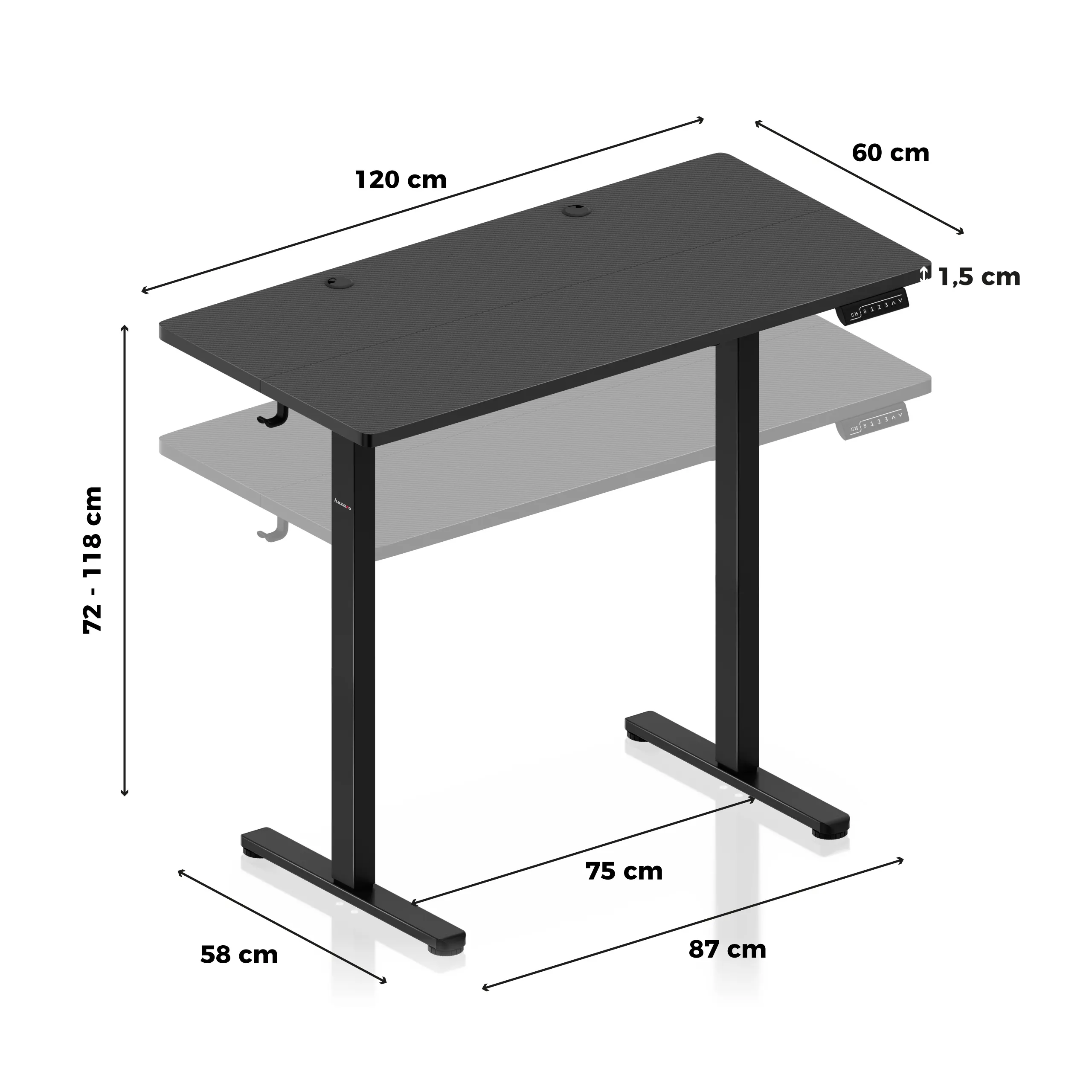 Biurko elektryczne gamingowe Huzaro Hero 8.1 Black 120 cm - Image 9