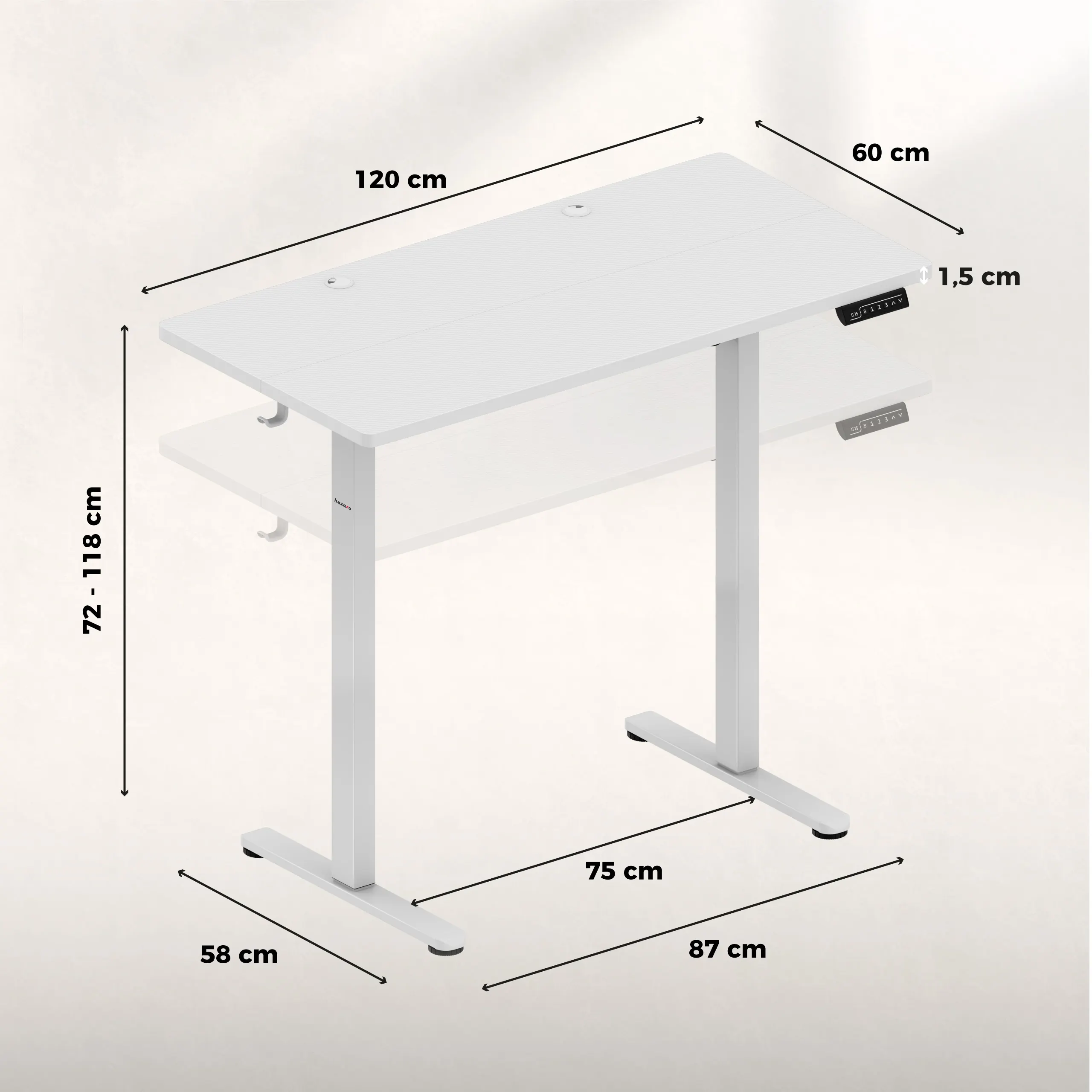 Biurko elektryczne gamingowe Huzaro Hero 8.1 White 120 cm - Image 10