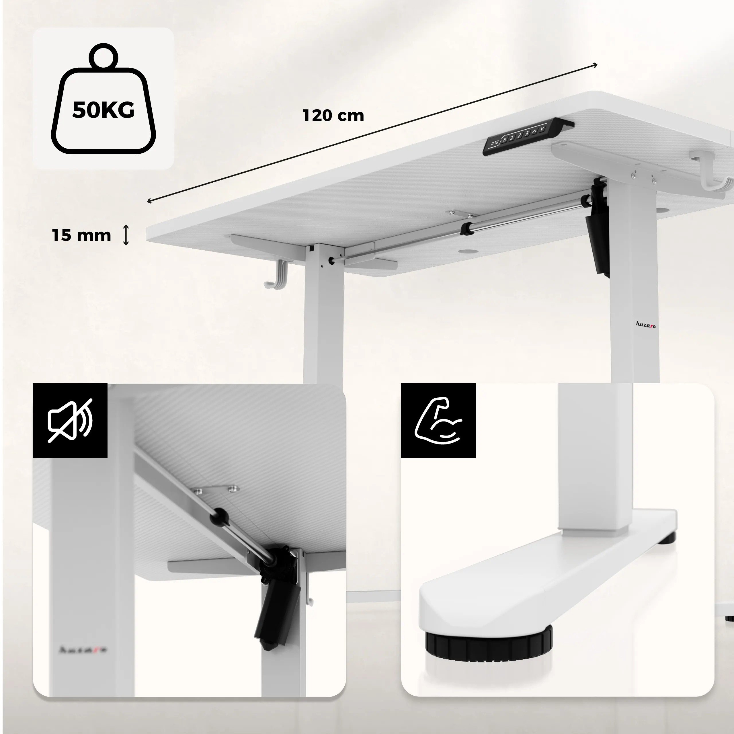 Biurko elektryczne gamingowe Huzaro Hero 8.1 White 120 cm - Image 12