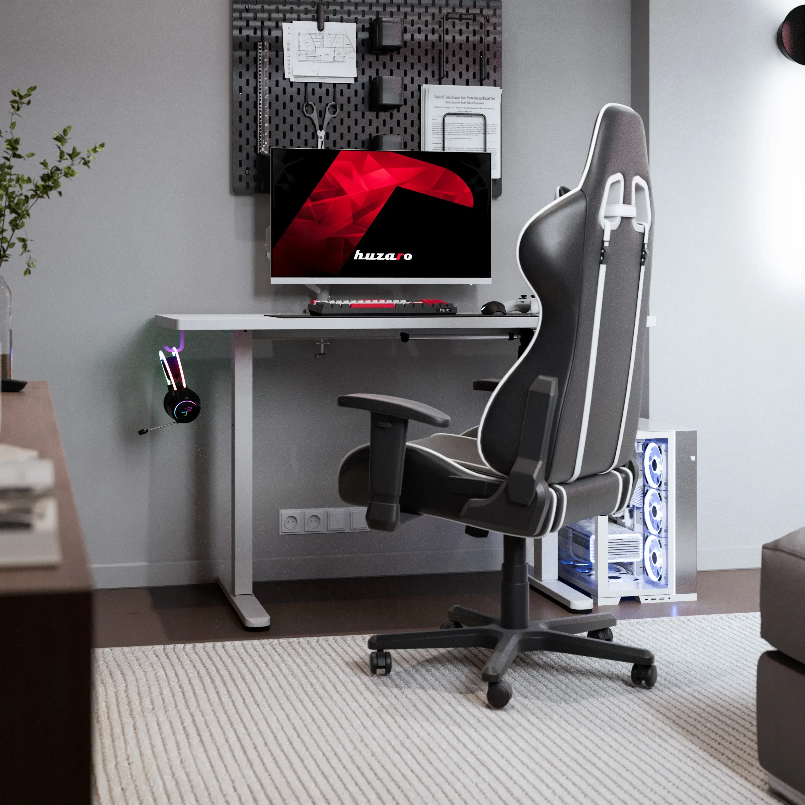 Biurko elektryczne gamingowe Huzaro Hero 8.1 White 120 cm - Image 3