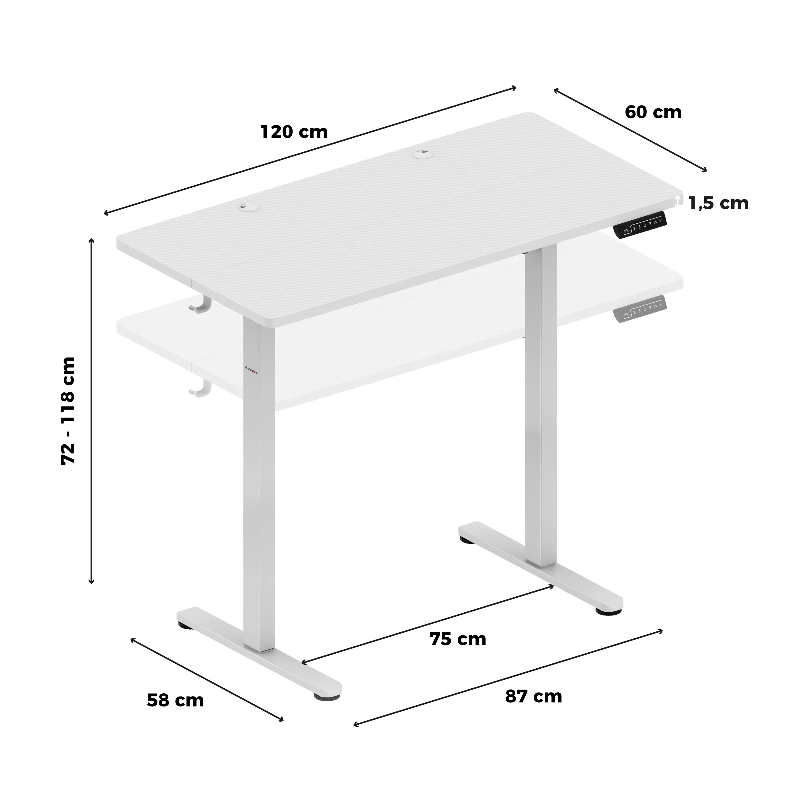 Biurko elektryczne gamingowe Huzaro Hero 8.1 White 120 cm - Image 9