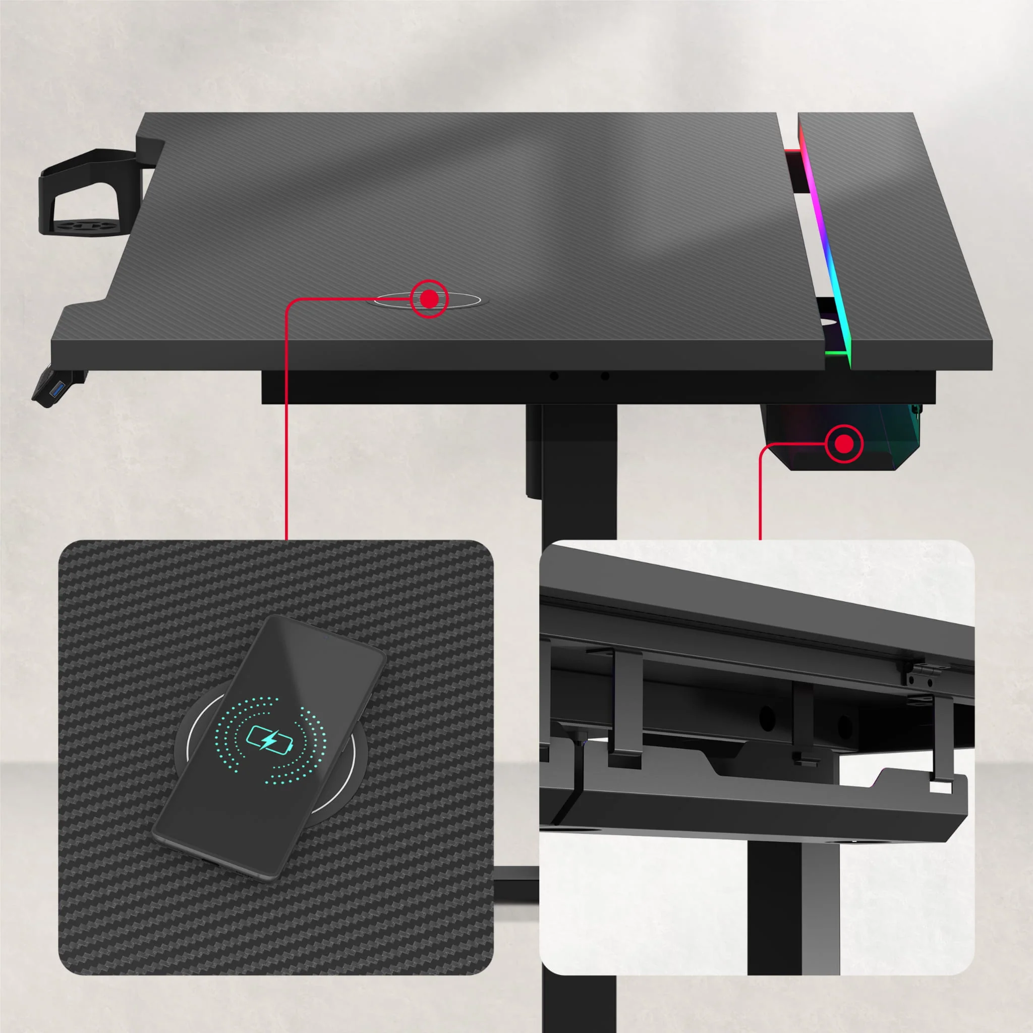 Biurko elektryczne Huzaro Hero 8.7 RGB LED 140 cm - Image 7