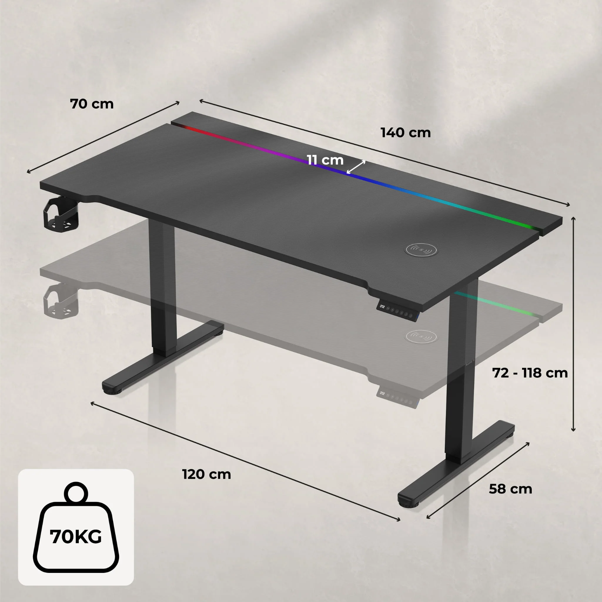 Biurko elektryczne Huzaro Hero 8.7 RGB LED 140 cm - Image 8