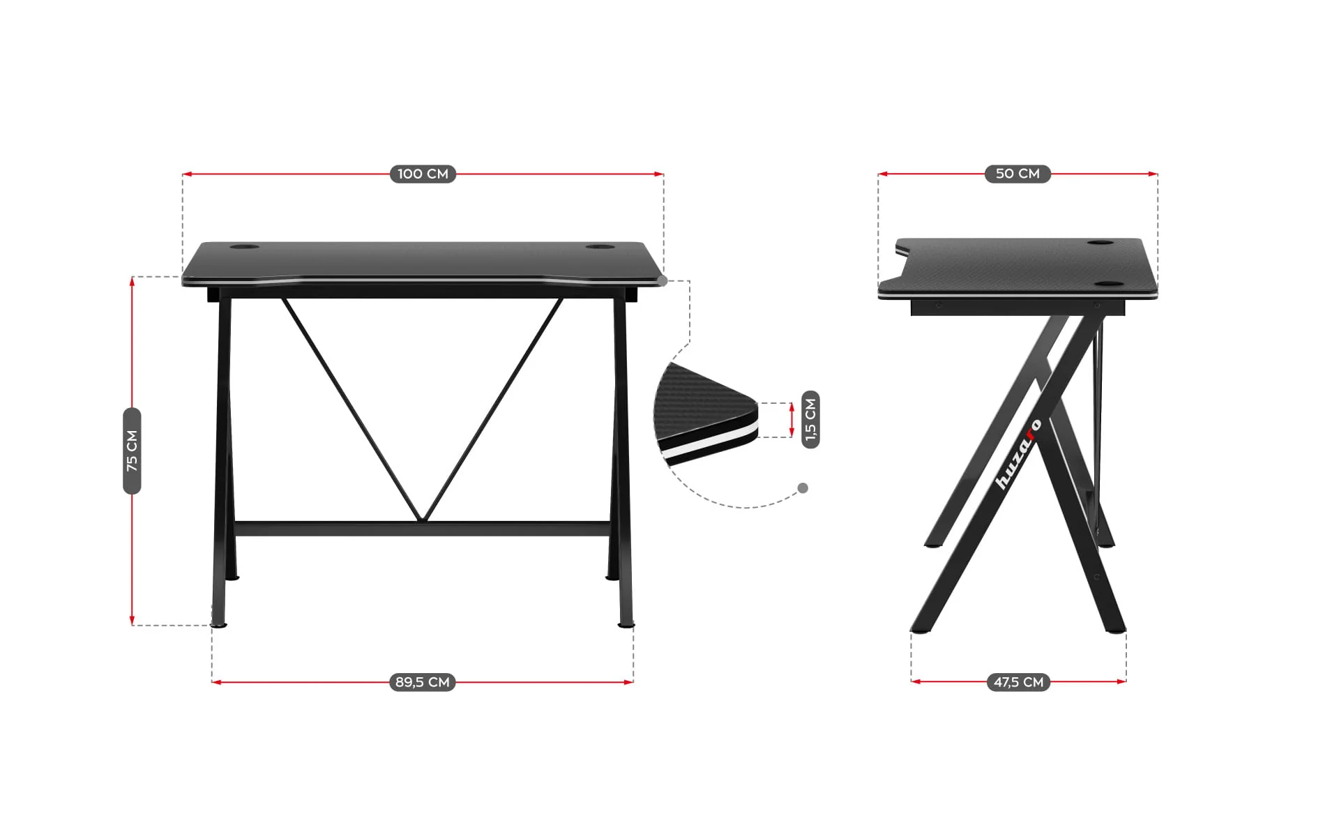 Biurko Gamingowe Huzaro Hero 1.4 Black 100 cm OUTLET - Image 15