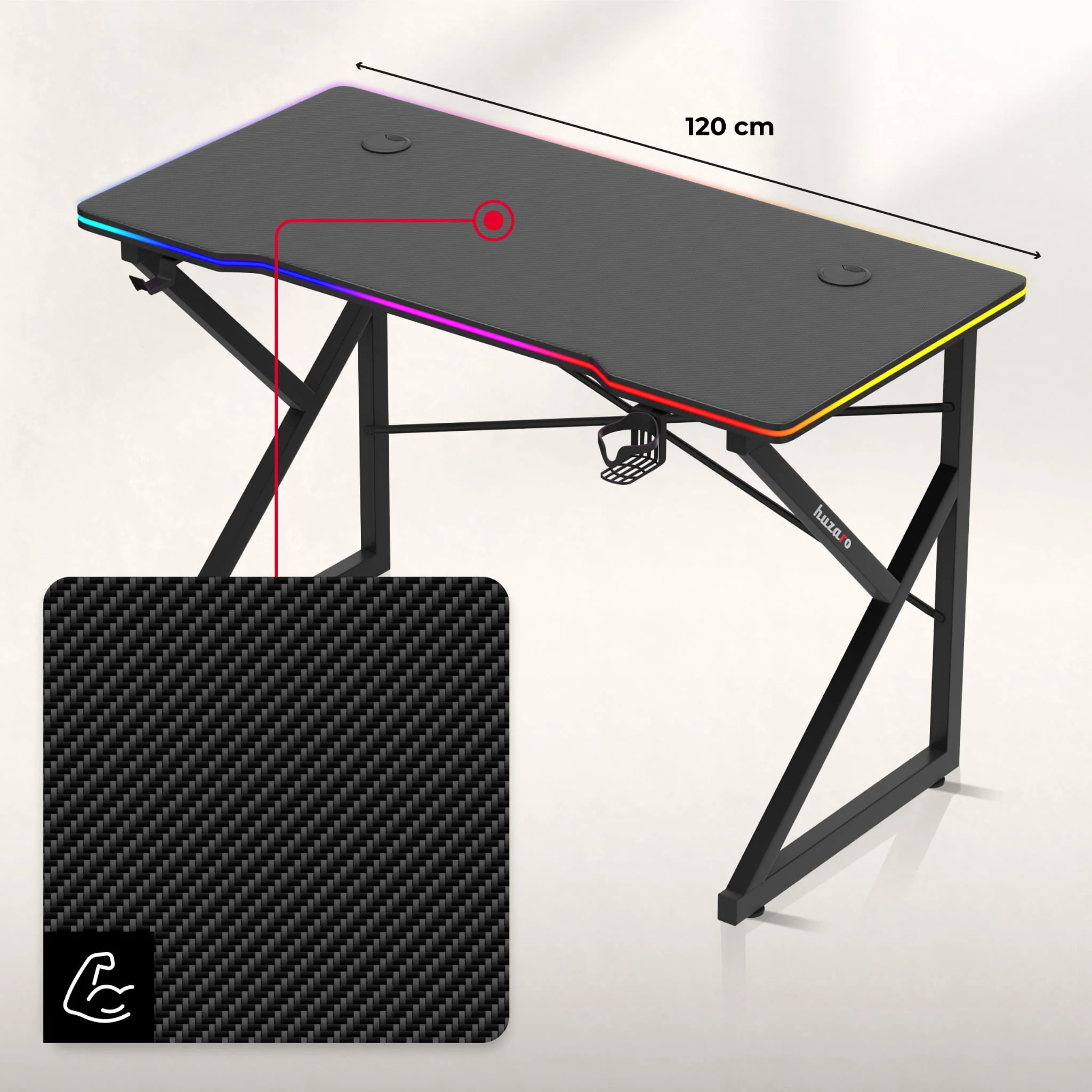 Biurko Gamingowe Huzaro Hero 1.7 RGB Black 120 cm - Image 16