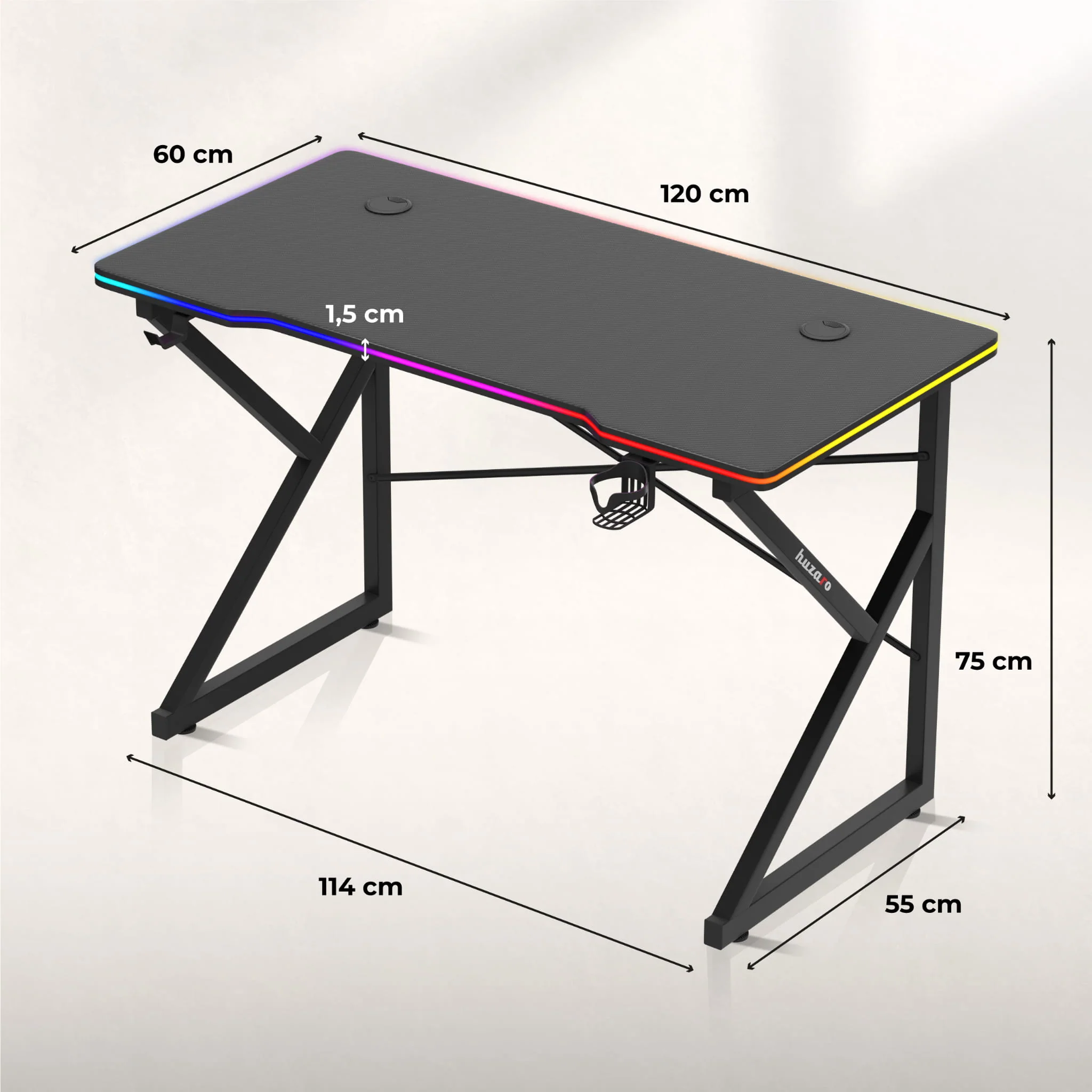 Biurko Gamingowe Huzaro Hero 1.7 RGB Black 120 cm - Image 18