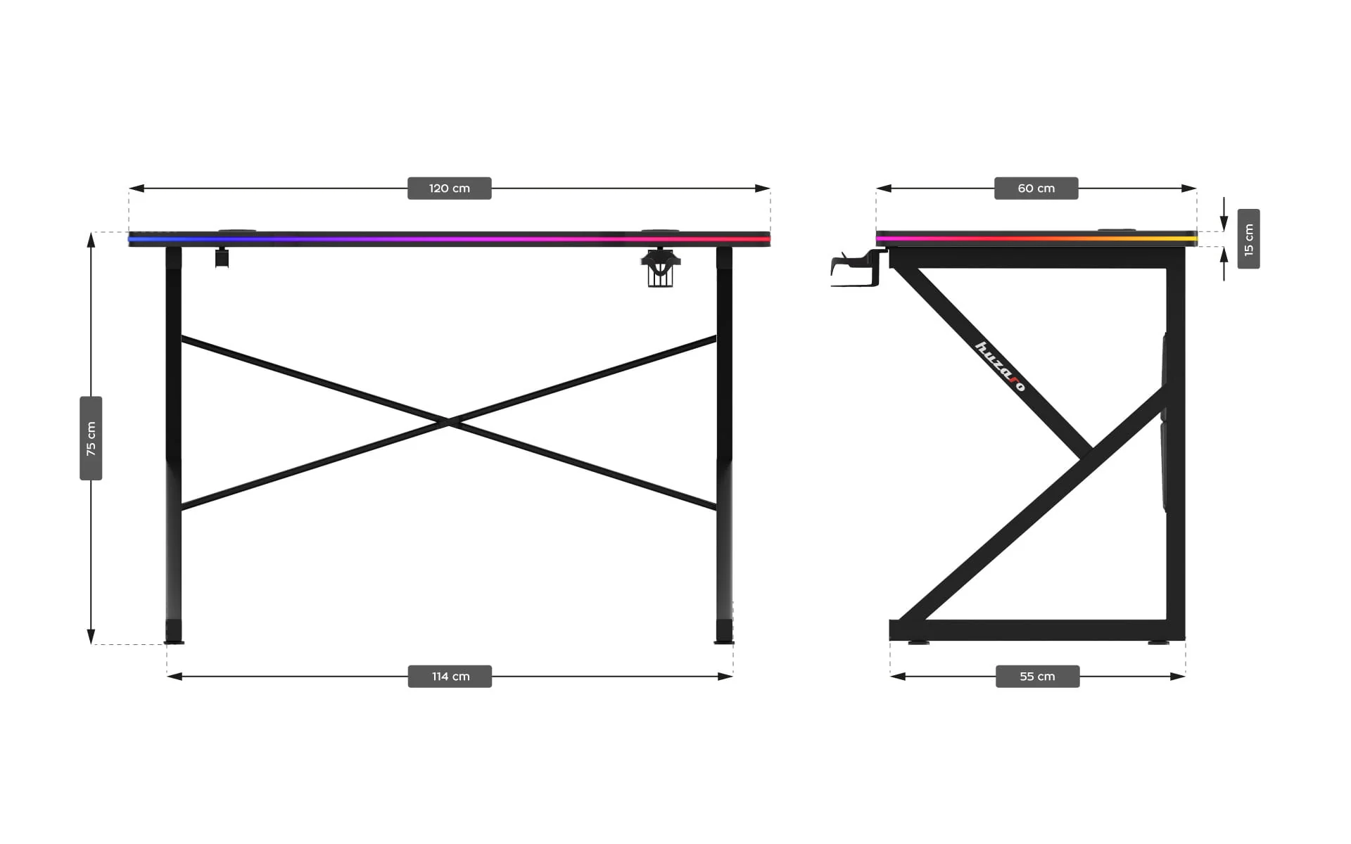 Biurko Gamingowe Huzaro Hero 1.7 RGB Black 120 cm OUTLET - Image 9