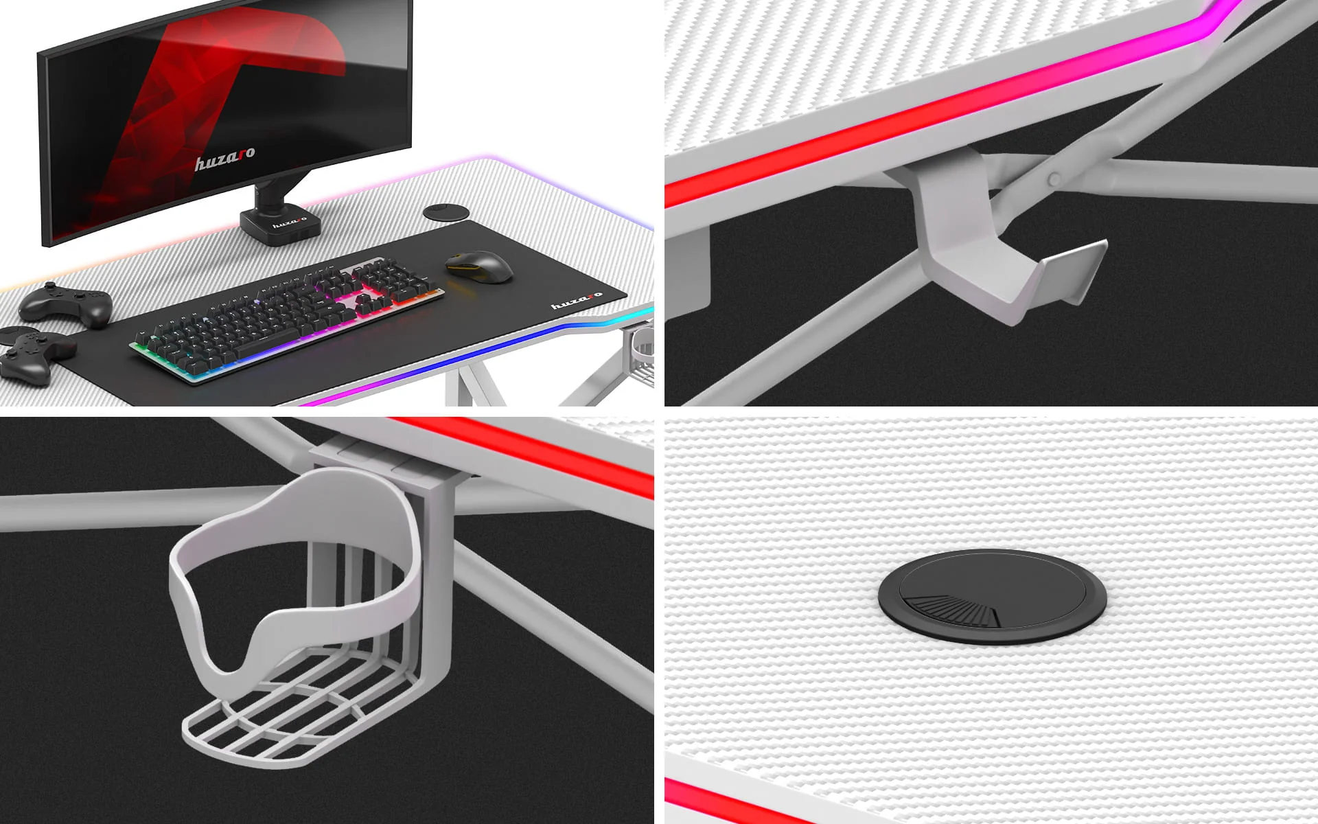 Biurko Gamingowe Huzaro Hero 1.7 RGB White 120 cm OUTLET - Image 19