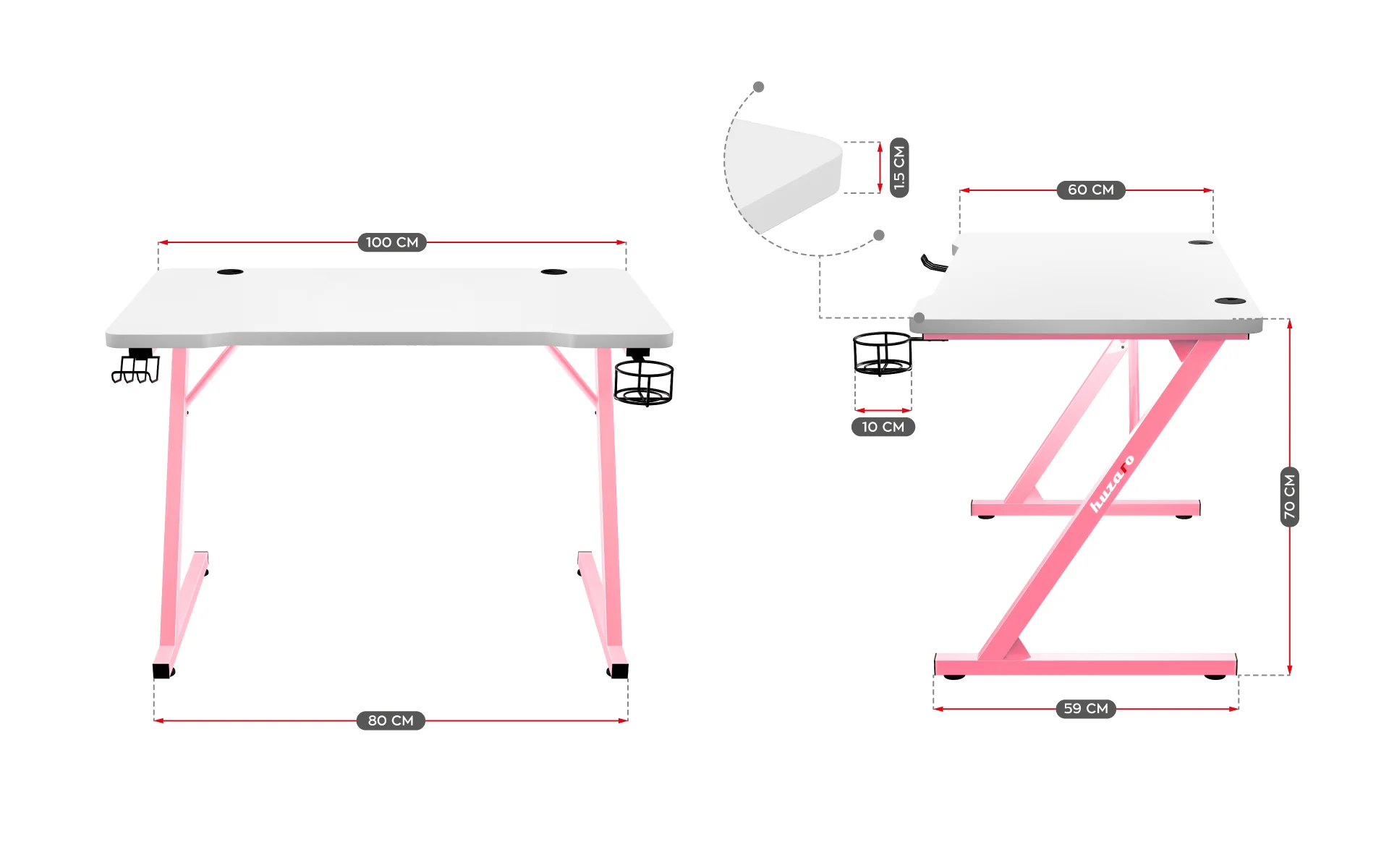 Biurko Gamingowe Huzaro Hero 1.8 Pink 100 cm OUTLET - Image 8