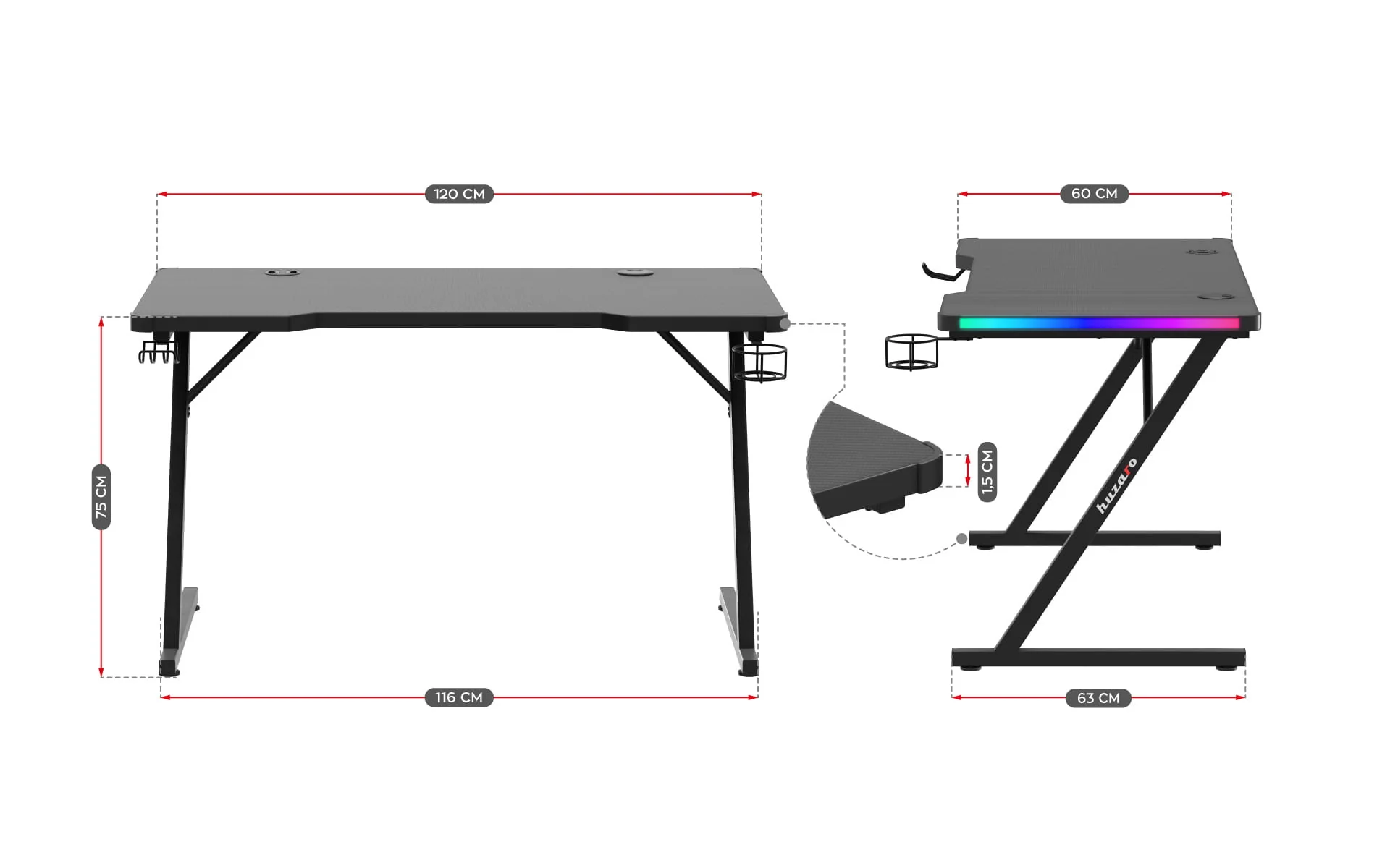 Biurko Gamingowe Huzaro Hero 2.5 RGB LED 120 cm OUTLET - Image 17