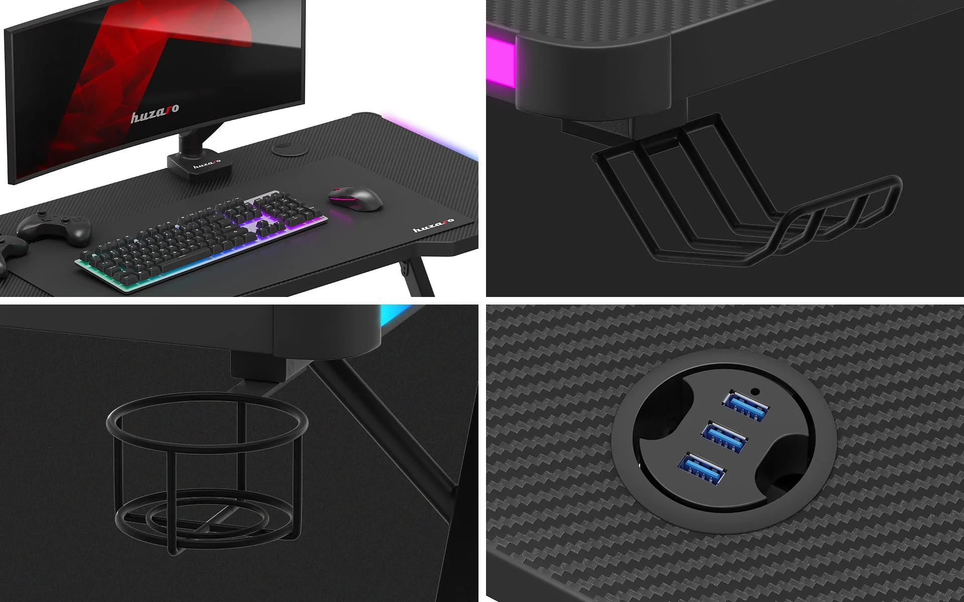 Biurko Gamingowe Huzaro Hero 2.5 RGB LED 120 cm OUTLET - Image 18