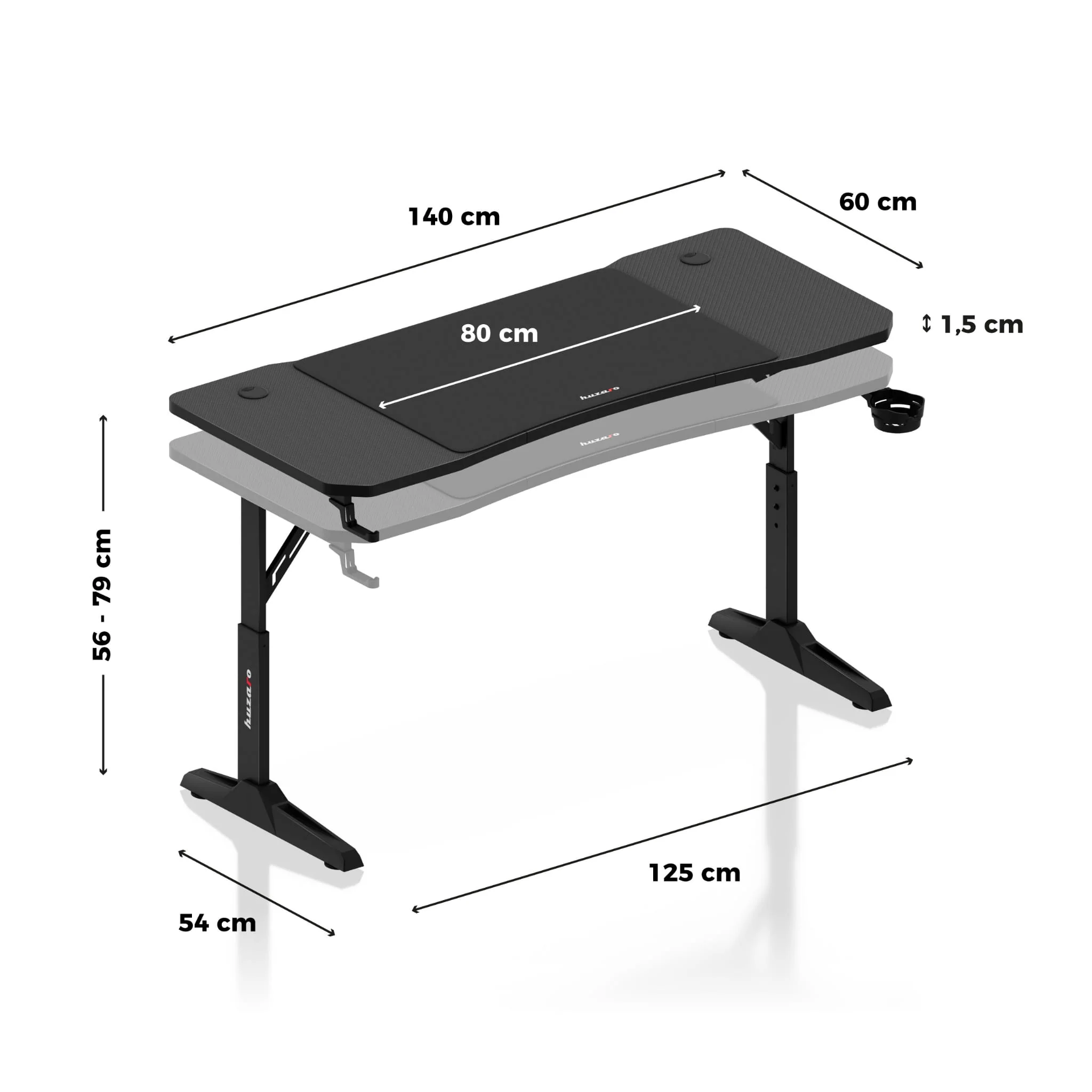 Biurko gamingowe Huzaro Hero 3.6 Black 140 cm - Image 12