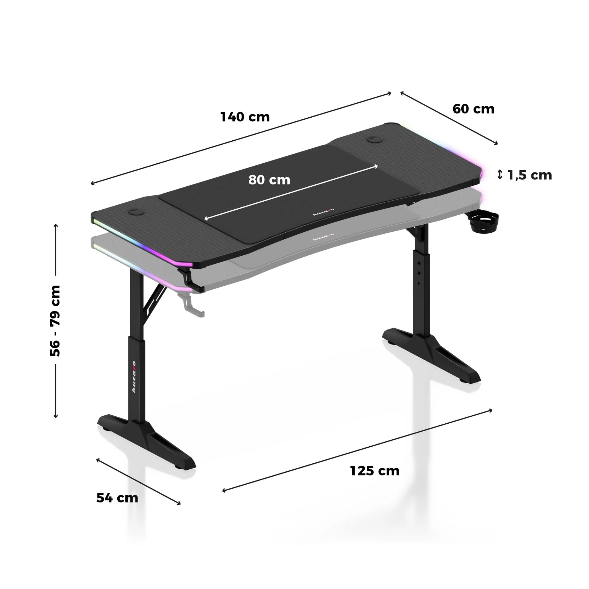Biurko gamingowe Huzaro Hero 3.6 RGB LED Black 140 cm - Image 14