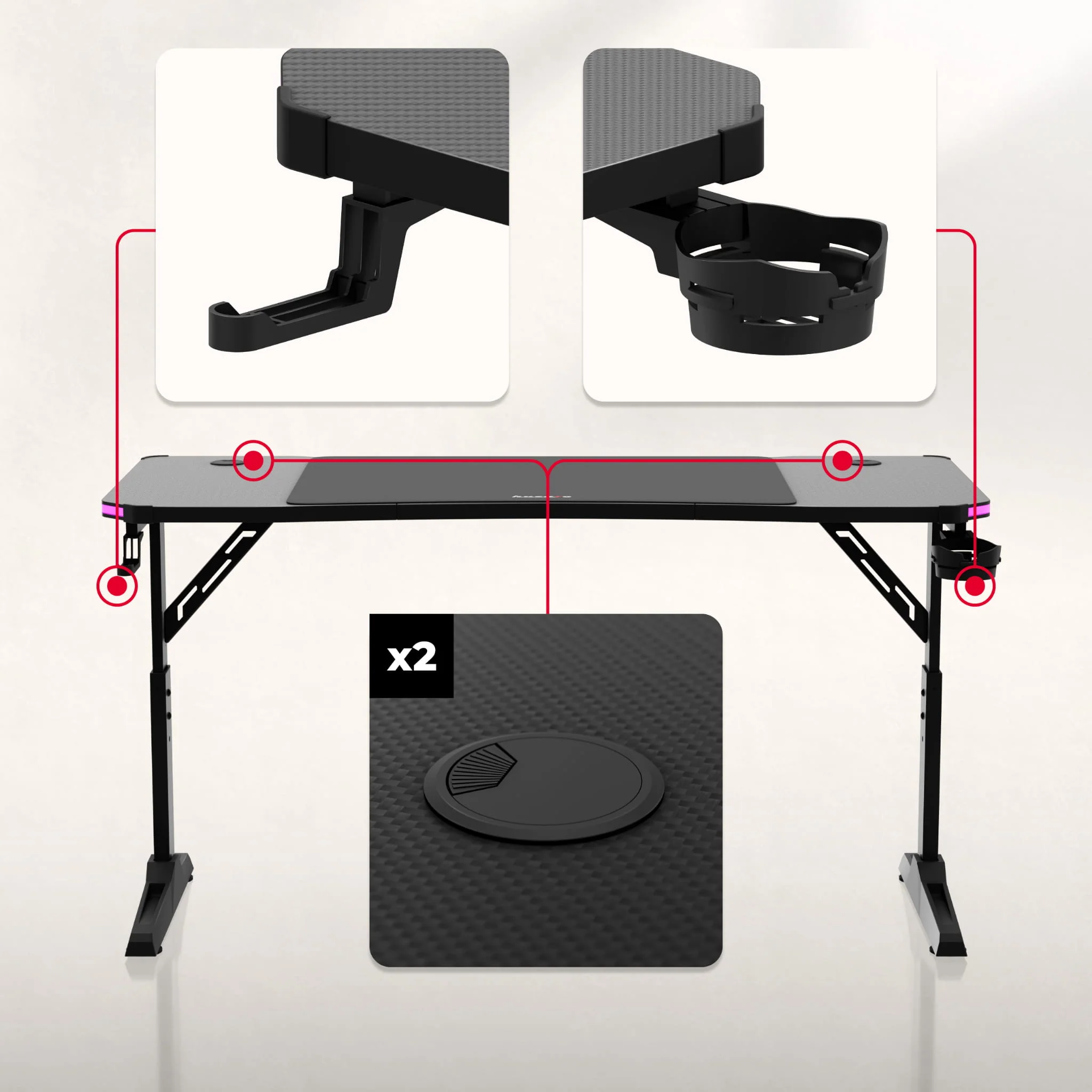 Biurko gamingowe Huzaro Hero 3.6 RGB LED Black 140 cm - Image 16