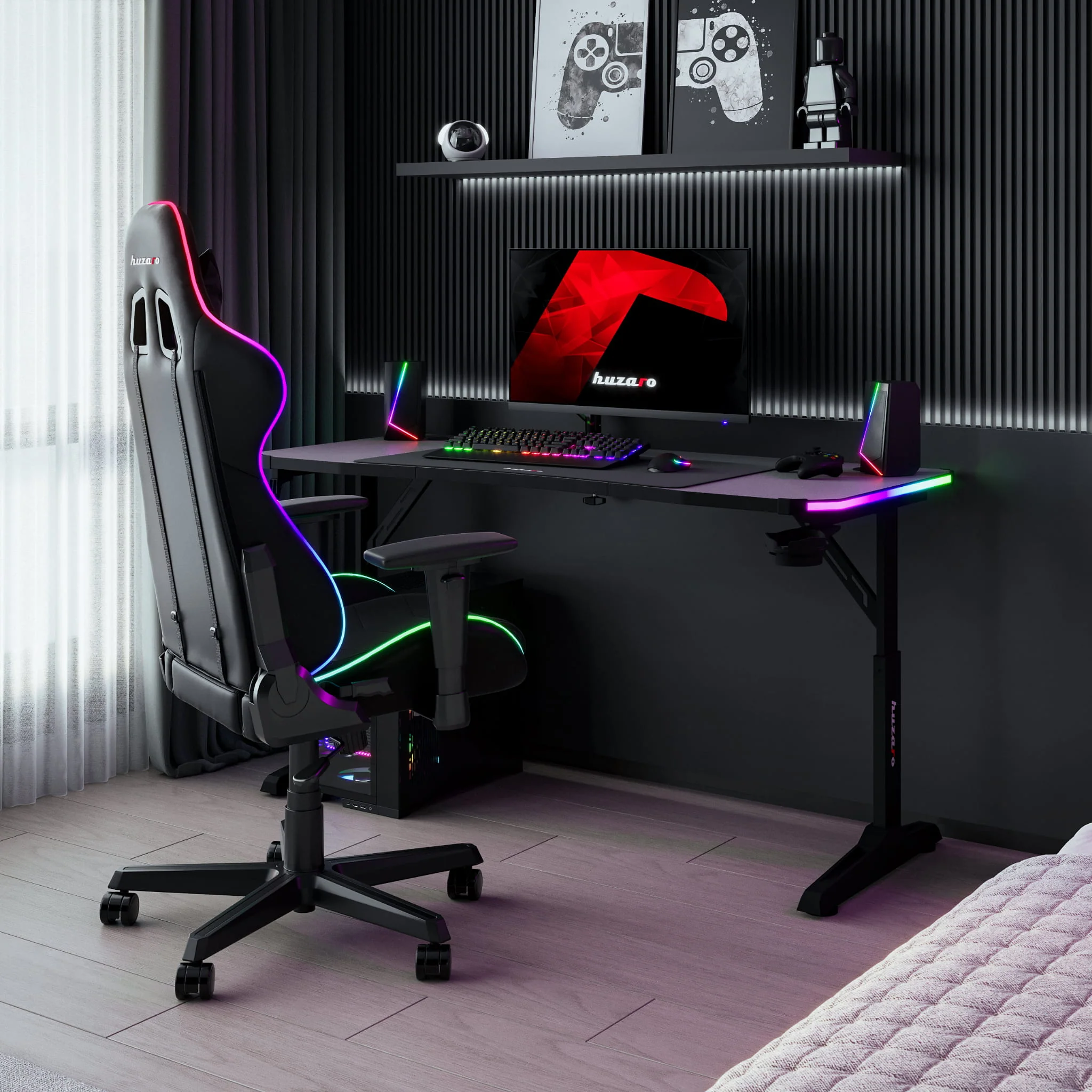 Biurko gamingowe Huzaro Hero 3.6 RGB LED Black 140 cm - Image 22