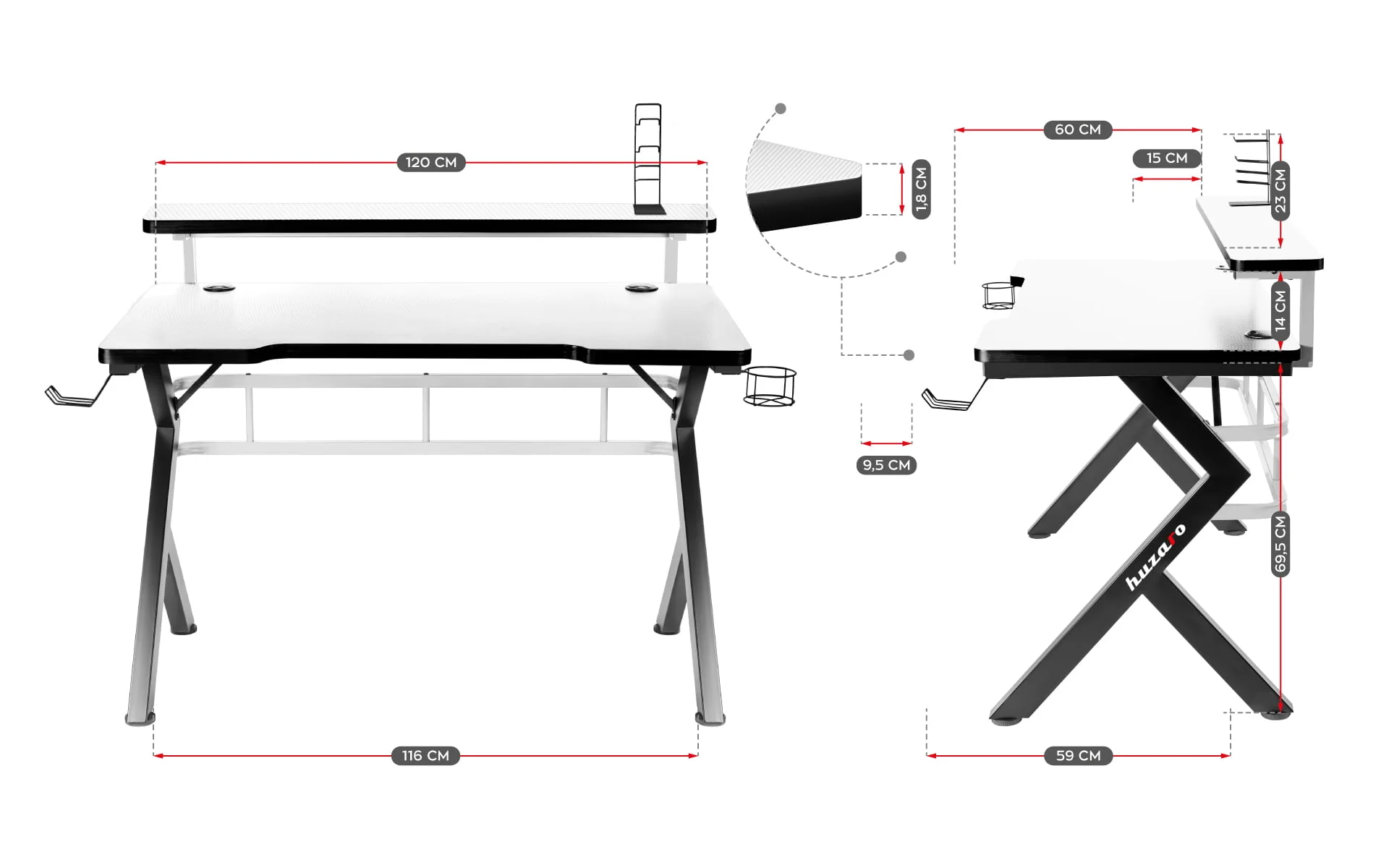 Biurko Gamingowe Huzaro Hero 5.0 White 120 cm OUTLET - Image 14