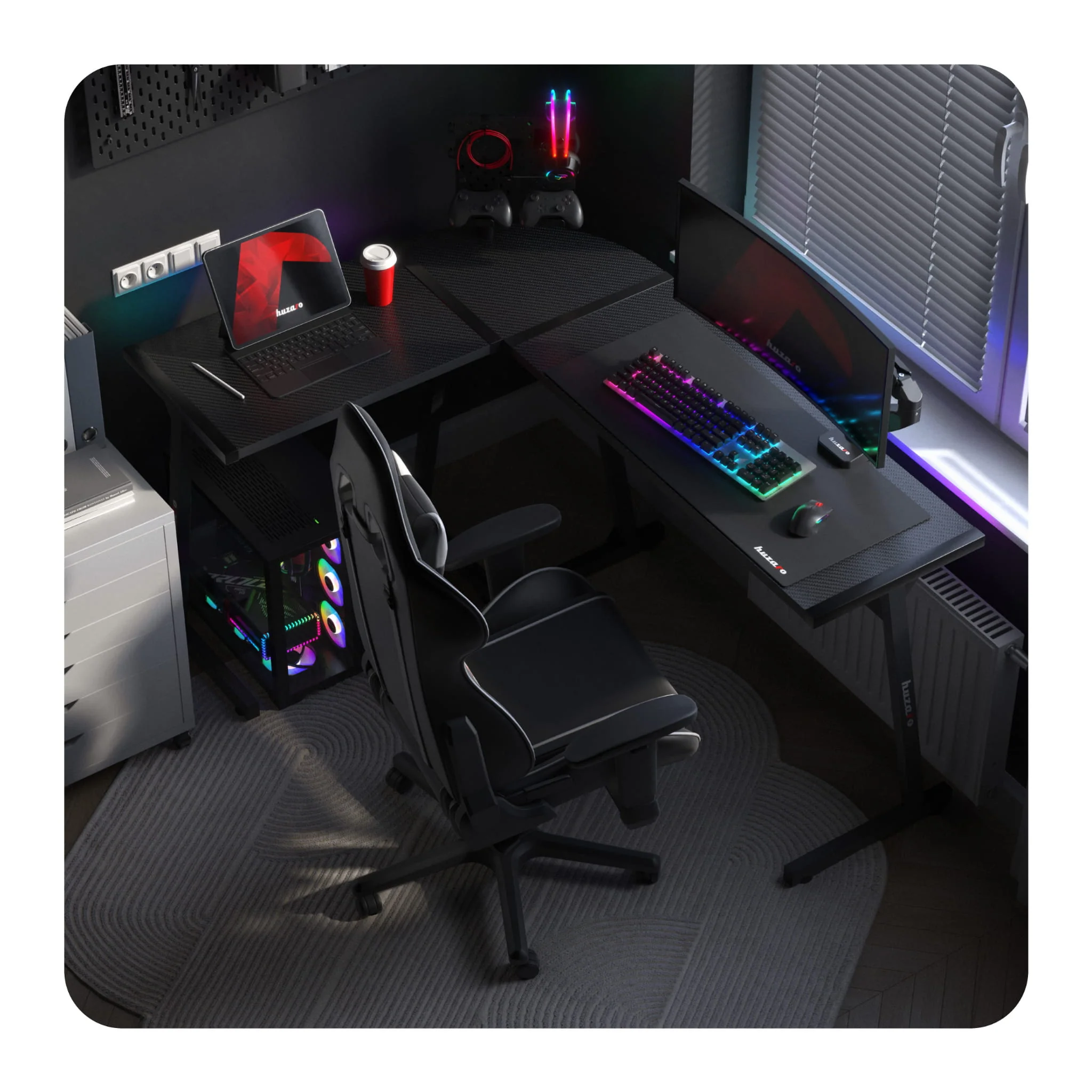 Biurko Gamingowe HUZARO HERO 6.0 Black RGB Smart 147 cm - Image 11
