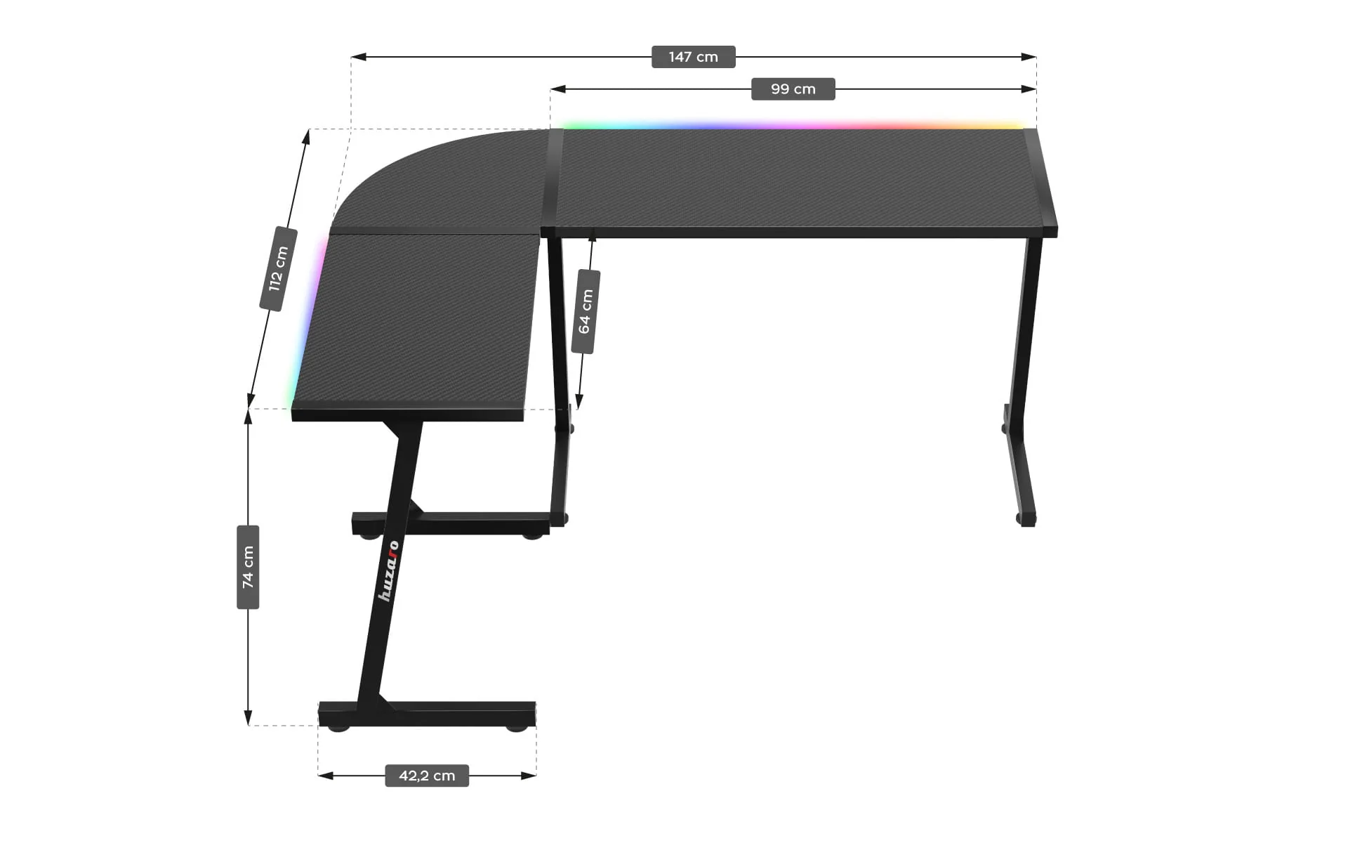 Biurko Gamingowe HUZARO HERO 6.0 Black RGB Smart 147 cm - Image 14