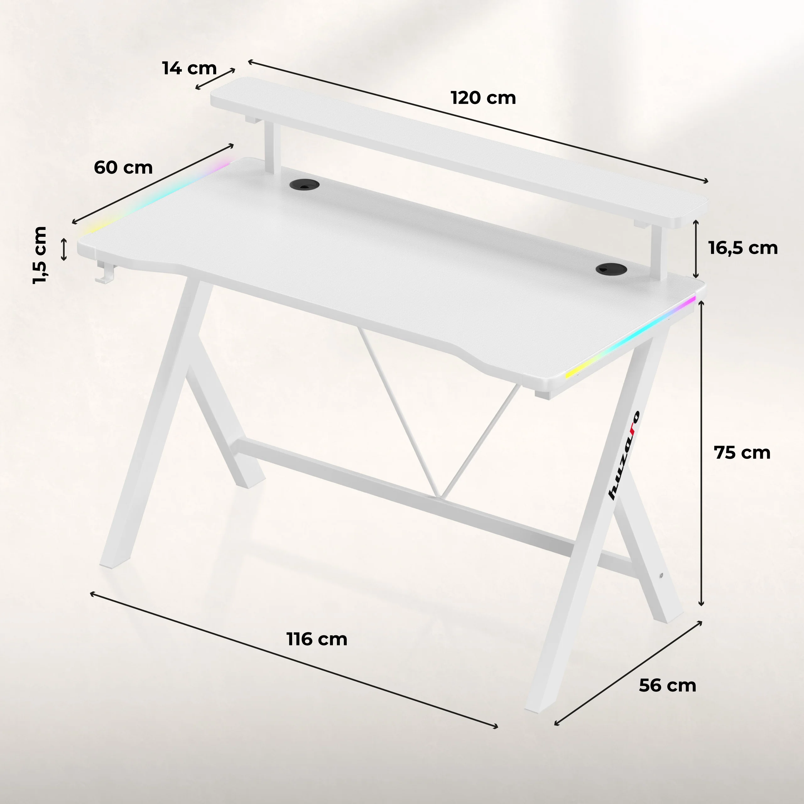 Biurko gamingowe LED Huzaro Hero 1.9 RGB White 120 cm - Image 16