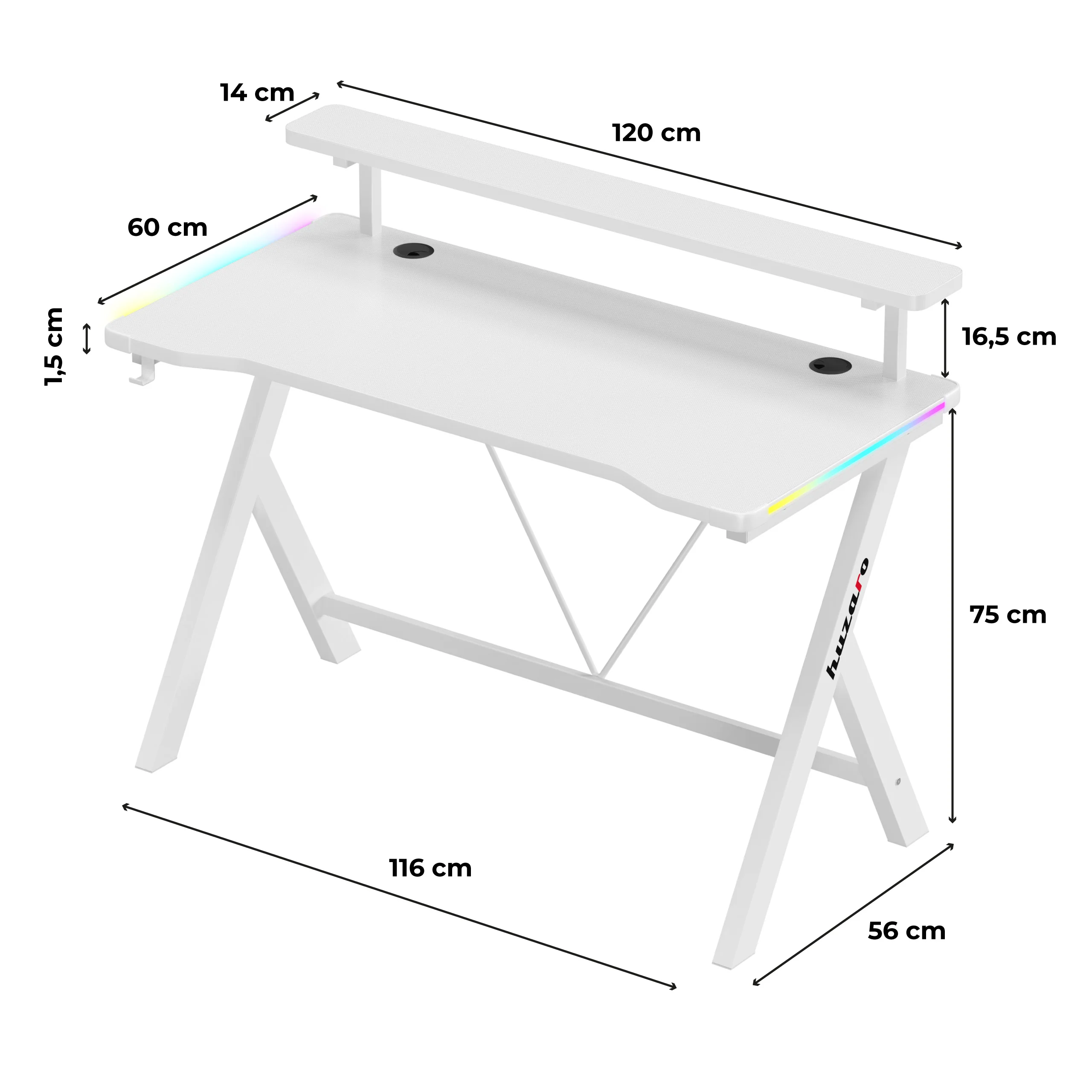 Biurko gamingowe LED Huzaro Hero 1.9 RGB White 120 cm - Image 17