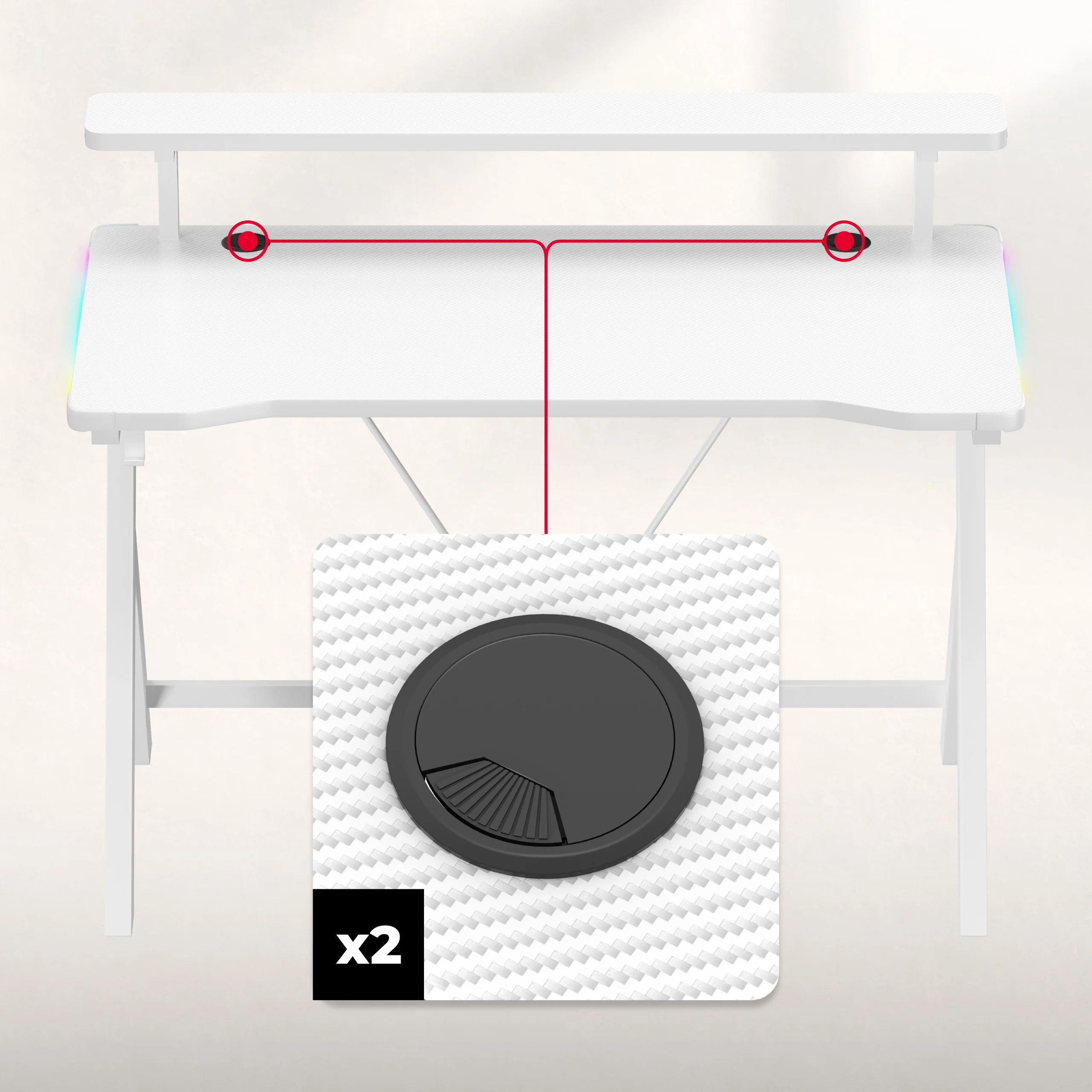 Biurko gamingowe LED Huzaro Hero 1.9 RGB White 120 cm - Image 4