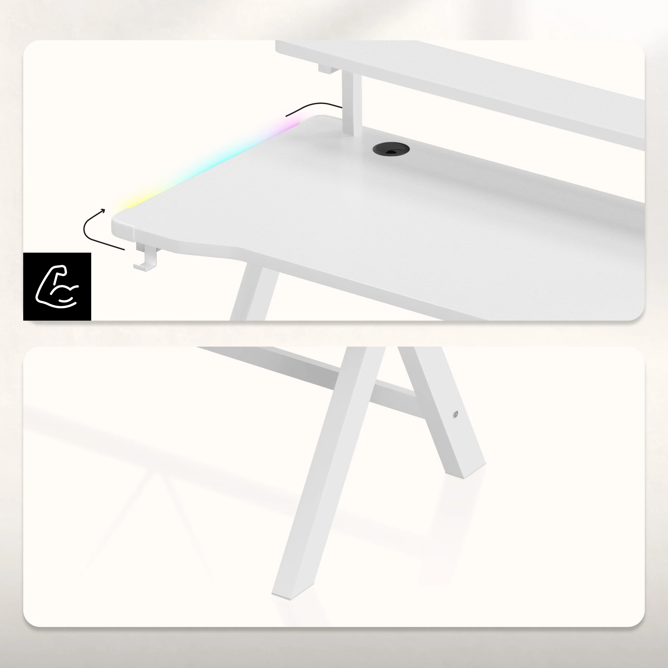 Biurko gamingowe LED Huzaro Hero 1.9 RGB White 120 cm - Image 9