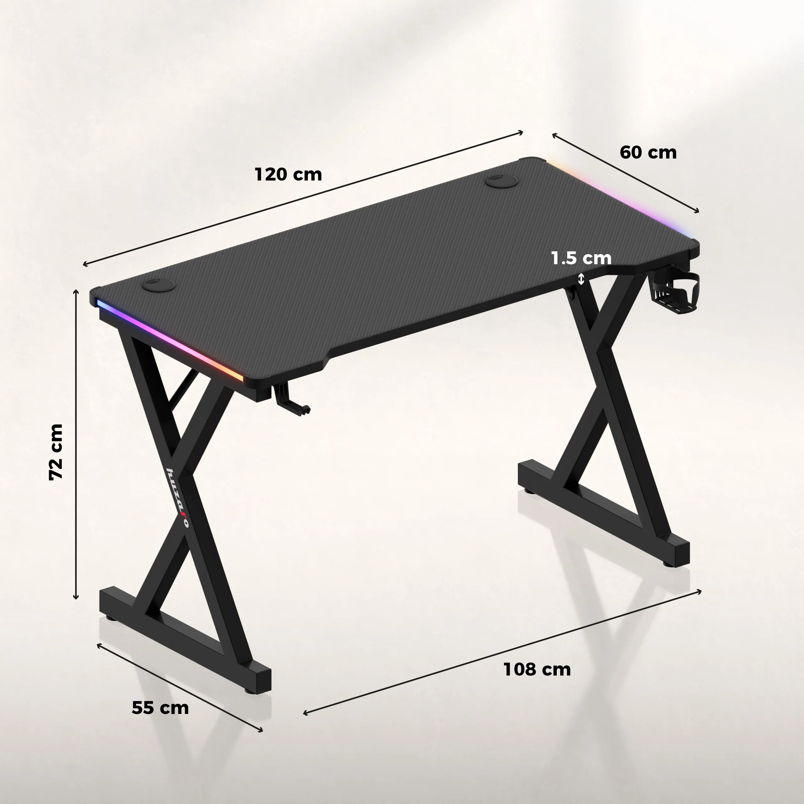Biurko gamingowe LED Huzaro Hero 2.3 RGB 120 cm - Image 12