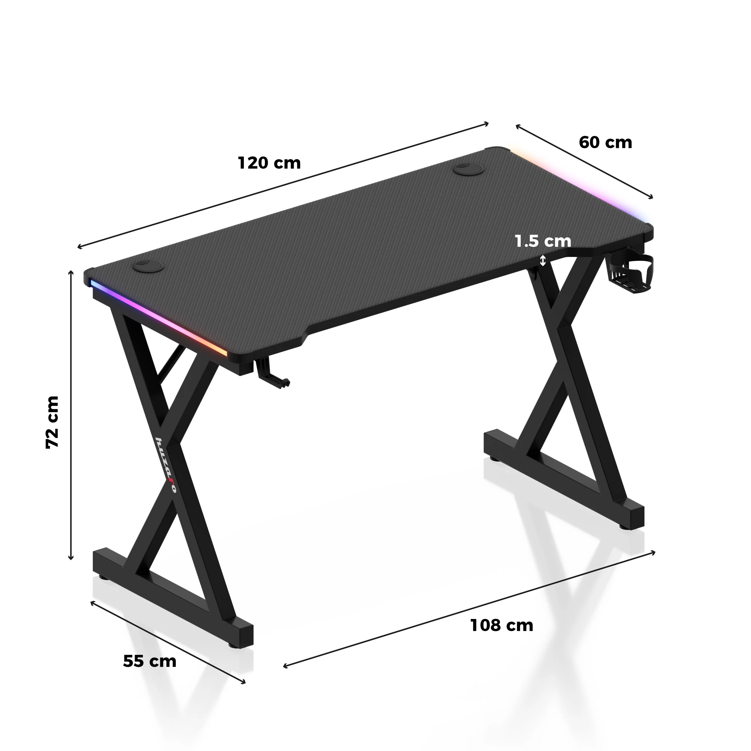 Biurko gamingowe LED Huzaro Hero 2.3 RGB 120 cm - Image 13