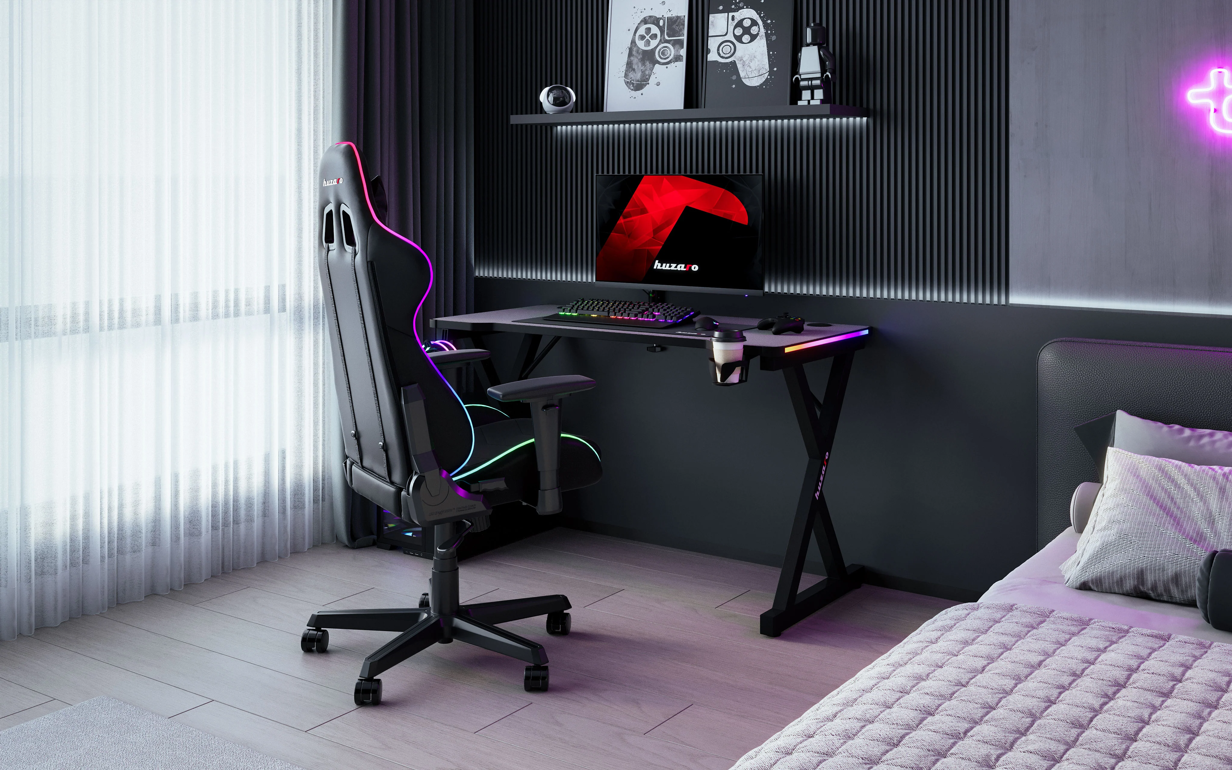 Biurko gamingowe LED Huzaro Hero 2.3 RGB 120 cm - Image 9