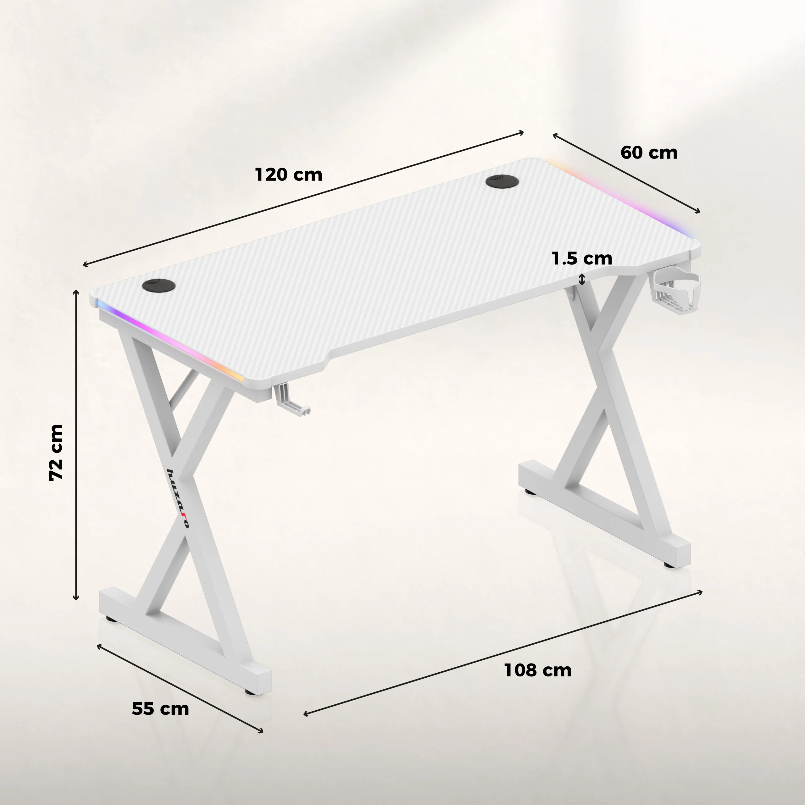 Biurko gamingowe LED Huzaro Hero 2.3 RGB White 120 cm - Image 11