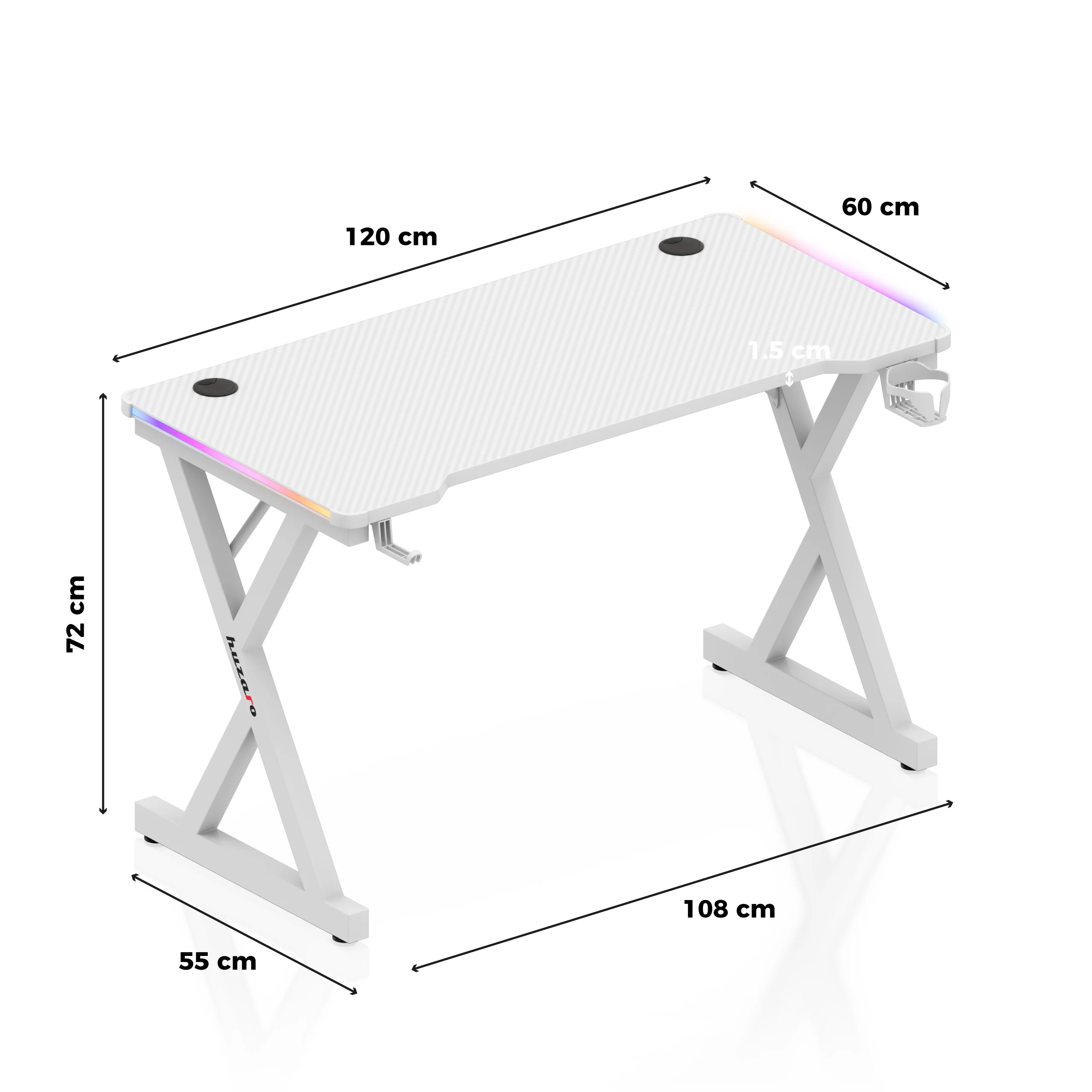 Biurko gamingowe LED Huzaro Hero 2.3 RGB White 120 cm - Image 12