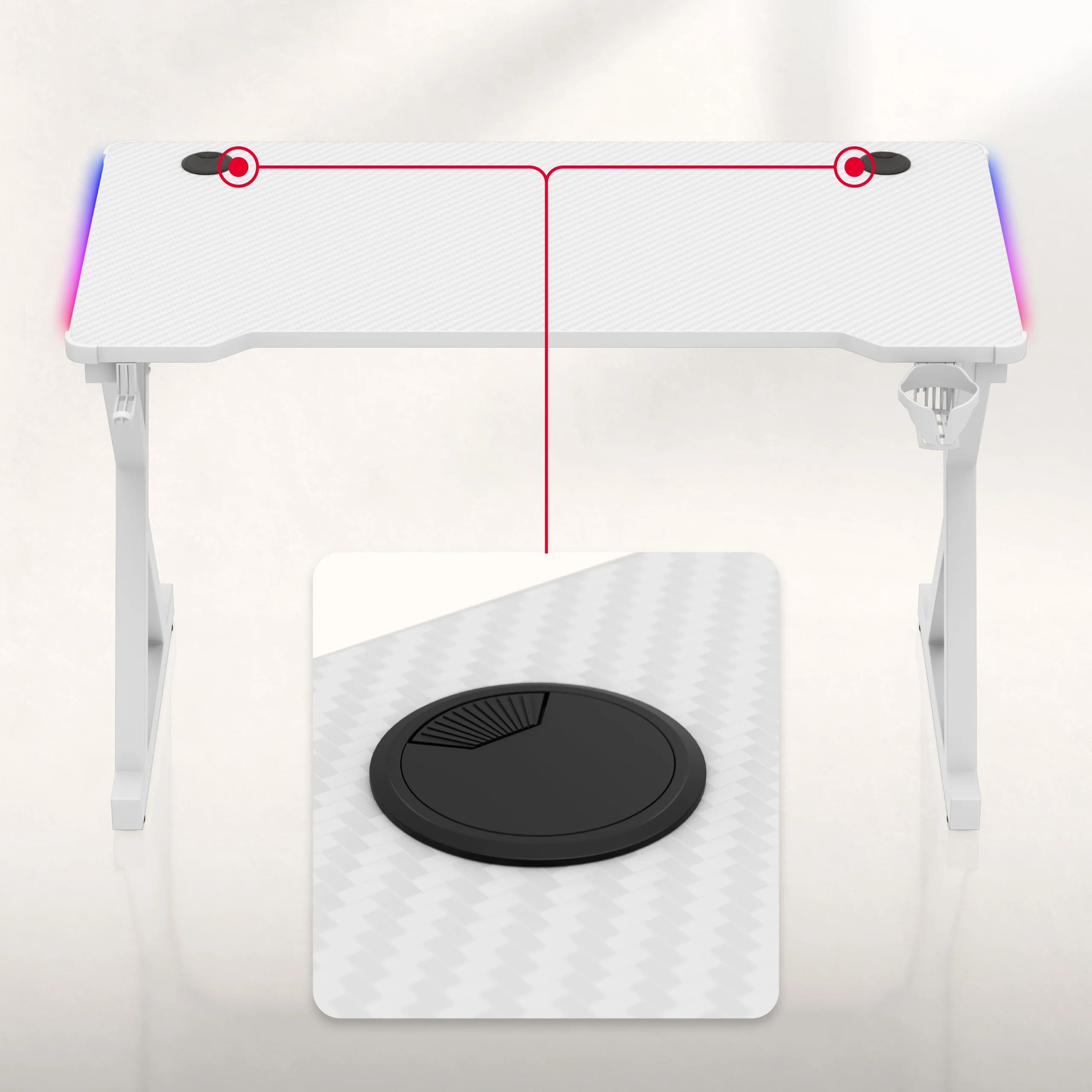 Biurko gamingowe LED Huzaro Hero 2.3 RGB White 120 cm - Image 13