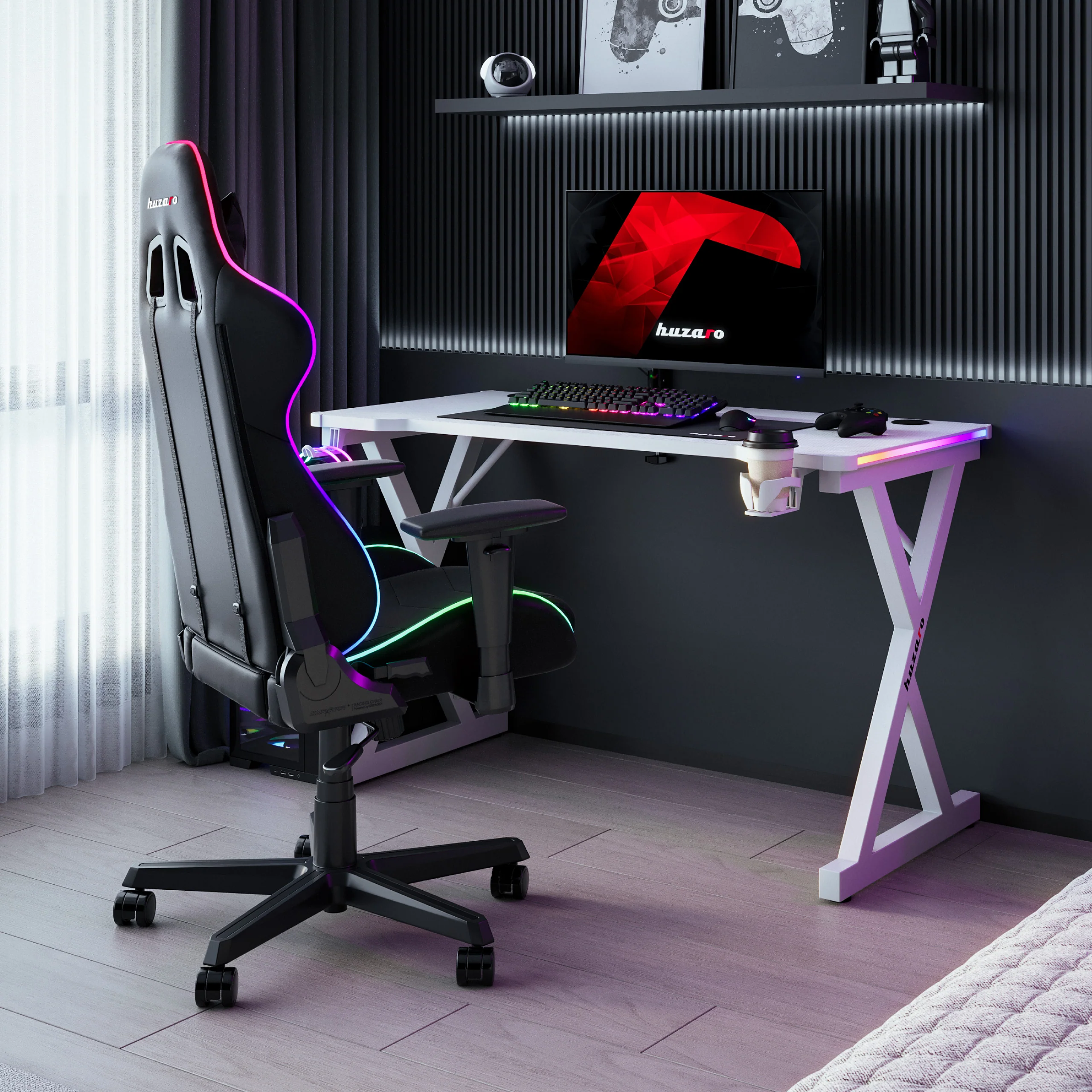 Biurko gamingowe LED Huzaro Hero 2.3 RGB White 120 cm - Image 3