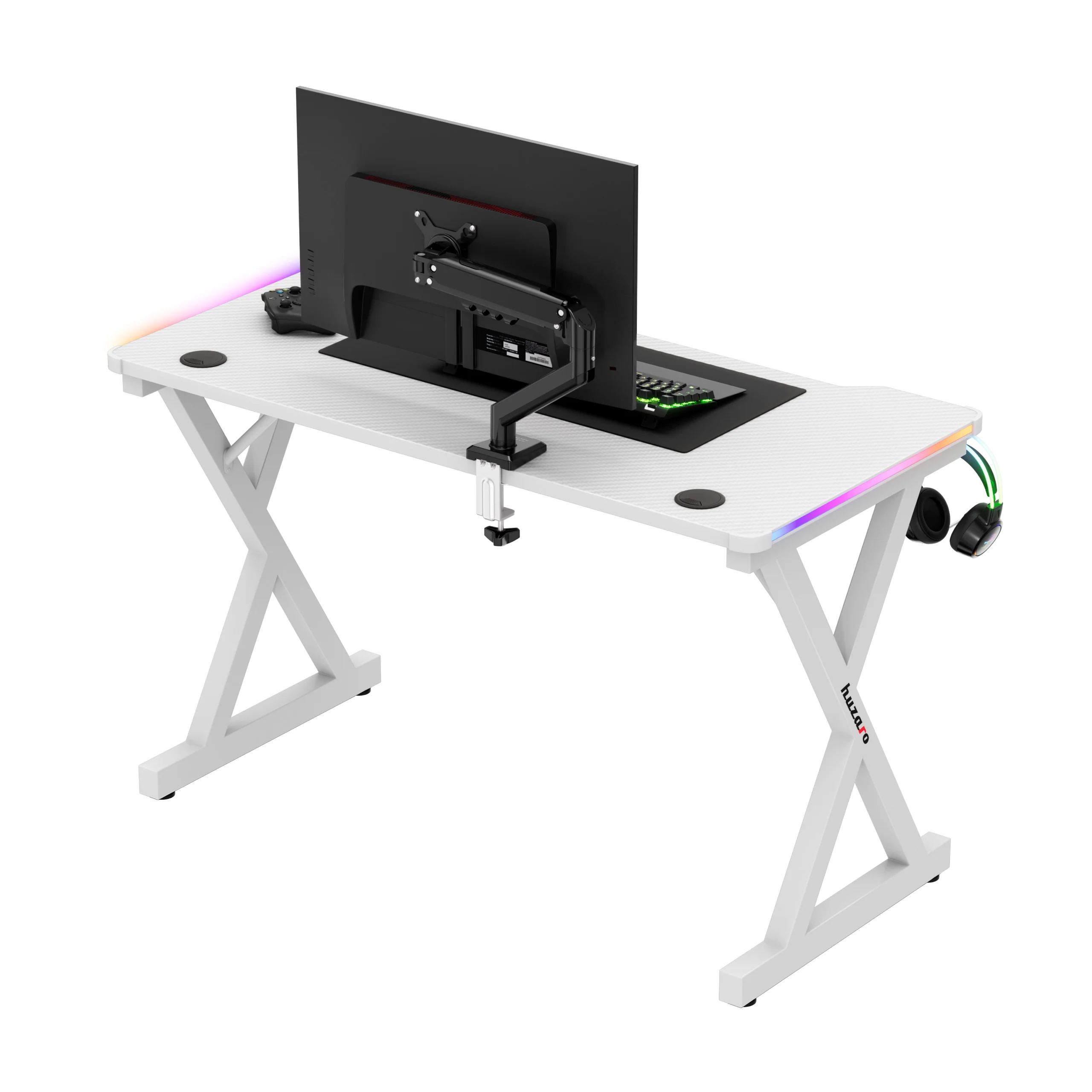 Biurko gamingowe LED Huzaro Hero 2.3 RGB White 120 cm - Image 6