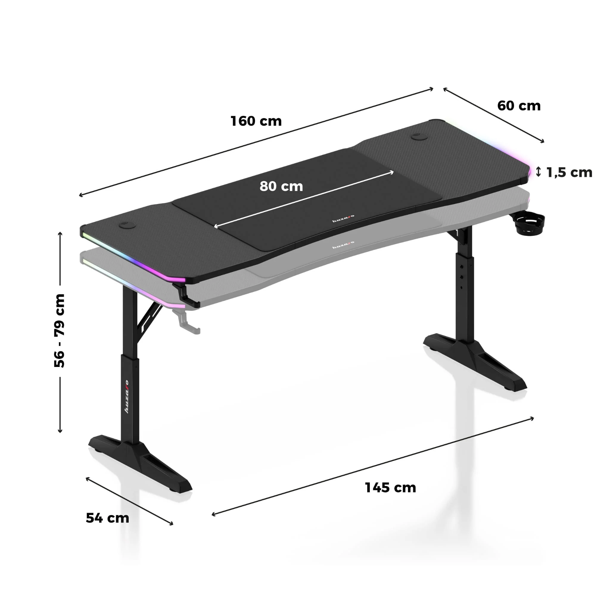 Biurko gamingowe Led Huzaro Hero 4.6 RGB Black 160 cm - Image 13