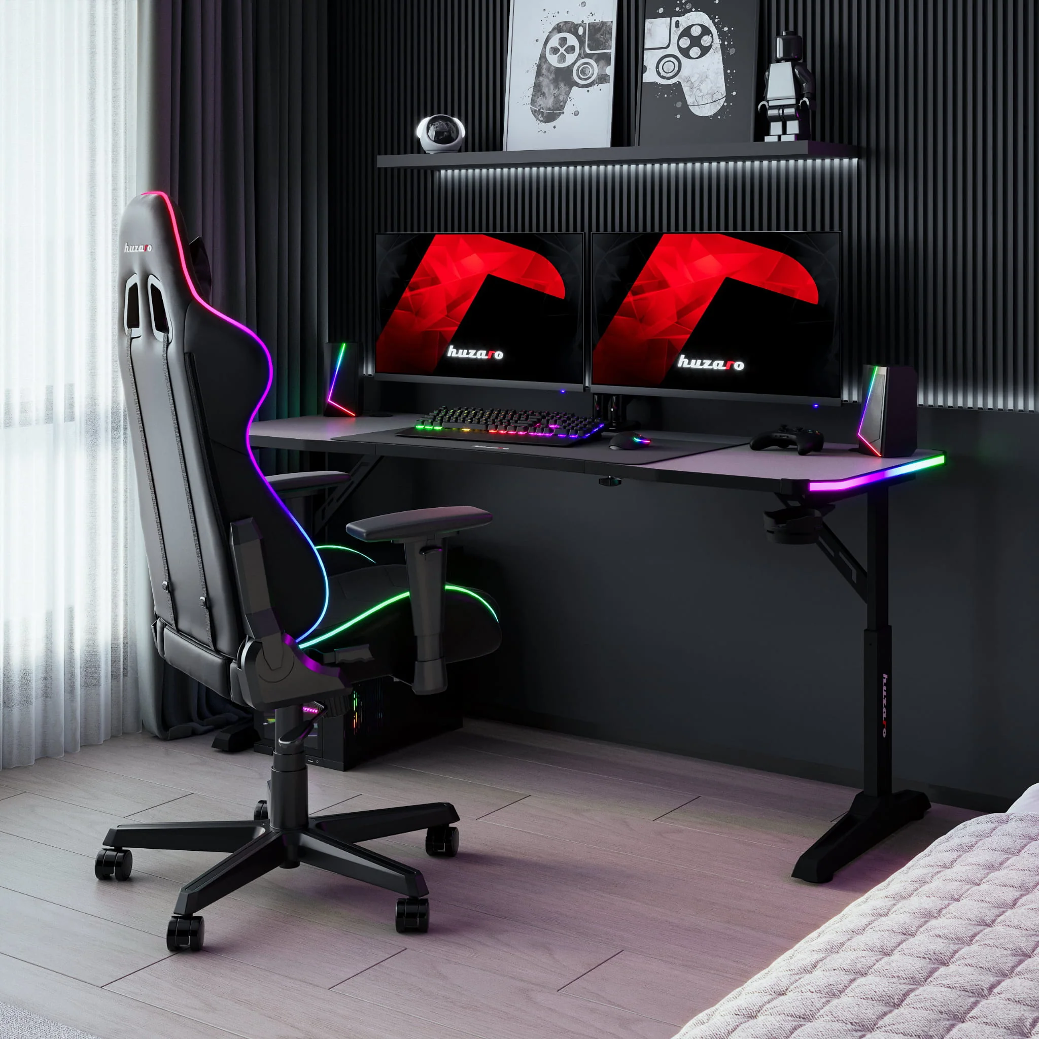 Biurko gamingowe Led Huzaro Hero 4.6 RGB Black 160 cm - Image 4