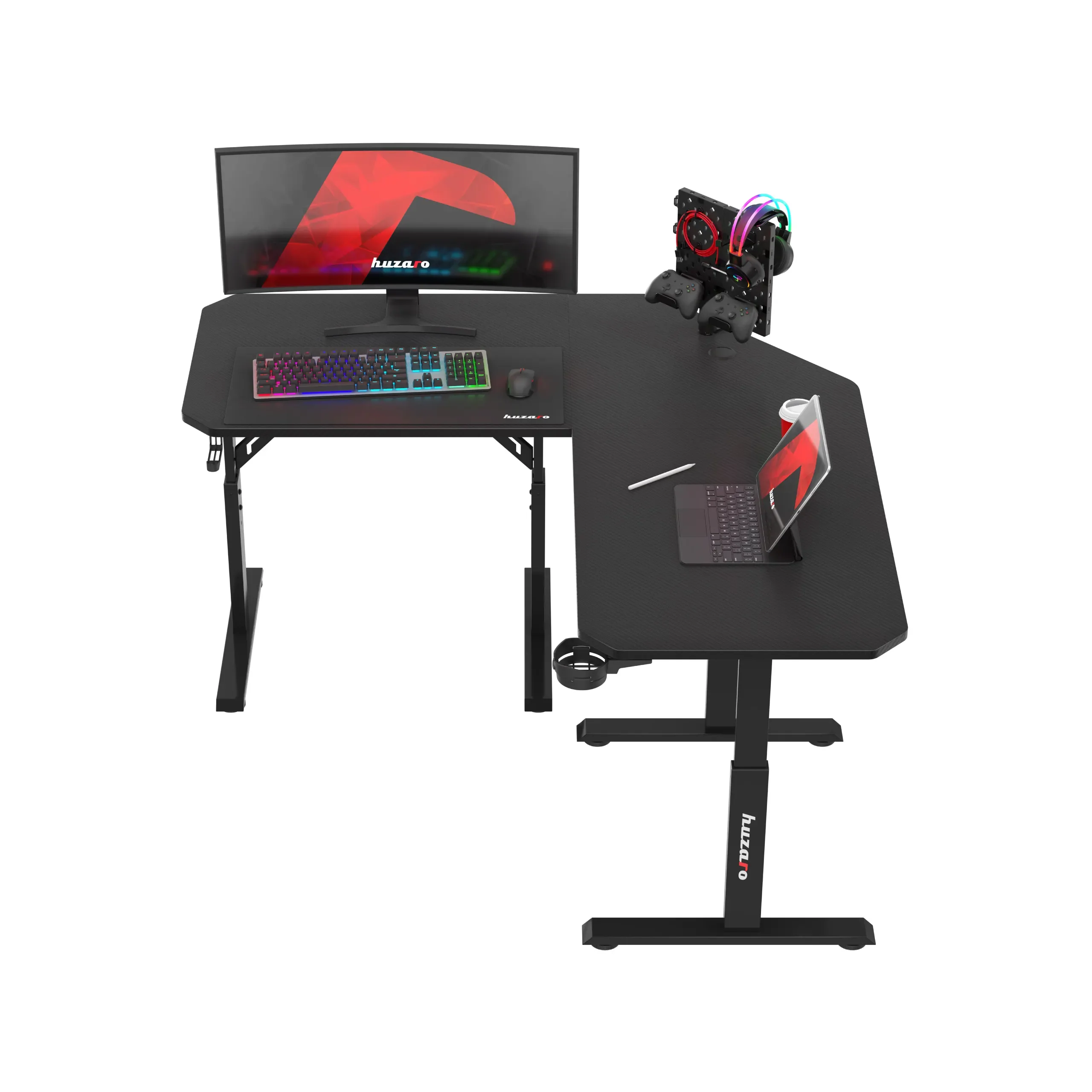 Biurko gamingowe narożne z regulacją wysokości Huzaro Hero 7.3 Black - Image 10