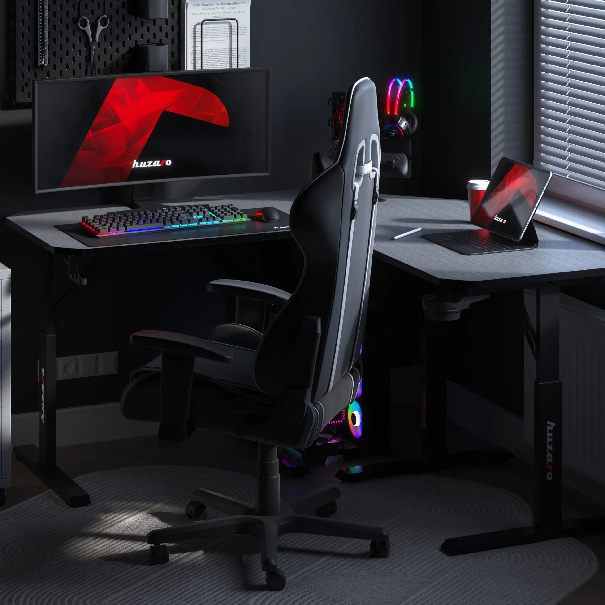 Biurko gamingowe narożne z regulacją wysokości Huzaro Hero 7.3 Black - Image 3