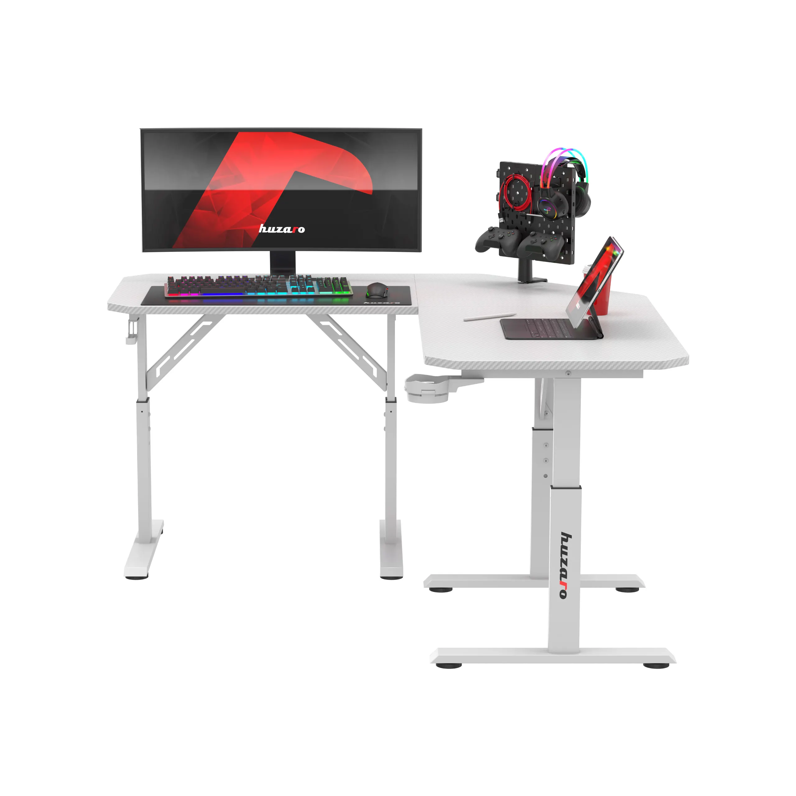 Biurko gamingowe narożne z regulacją wysokości Huzaro Hero 7.3 White - Image 12