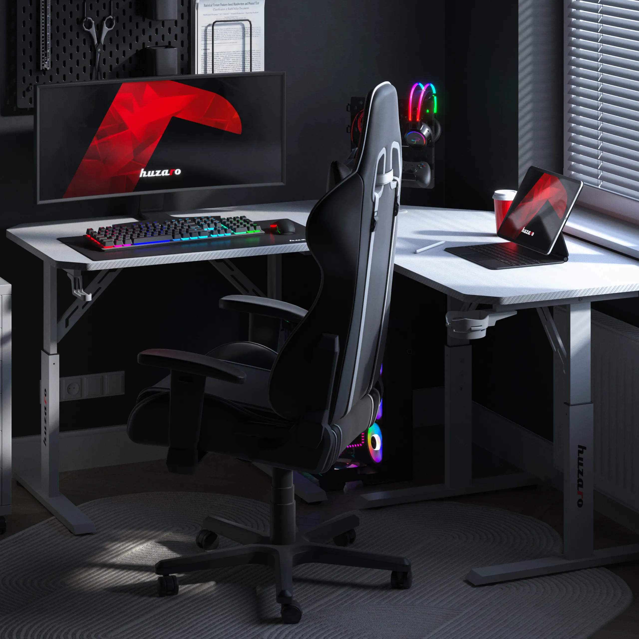 Biurko gamingowe narożne z regulacją wysokości Huzaro Hero 7.3 White - Image 3