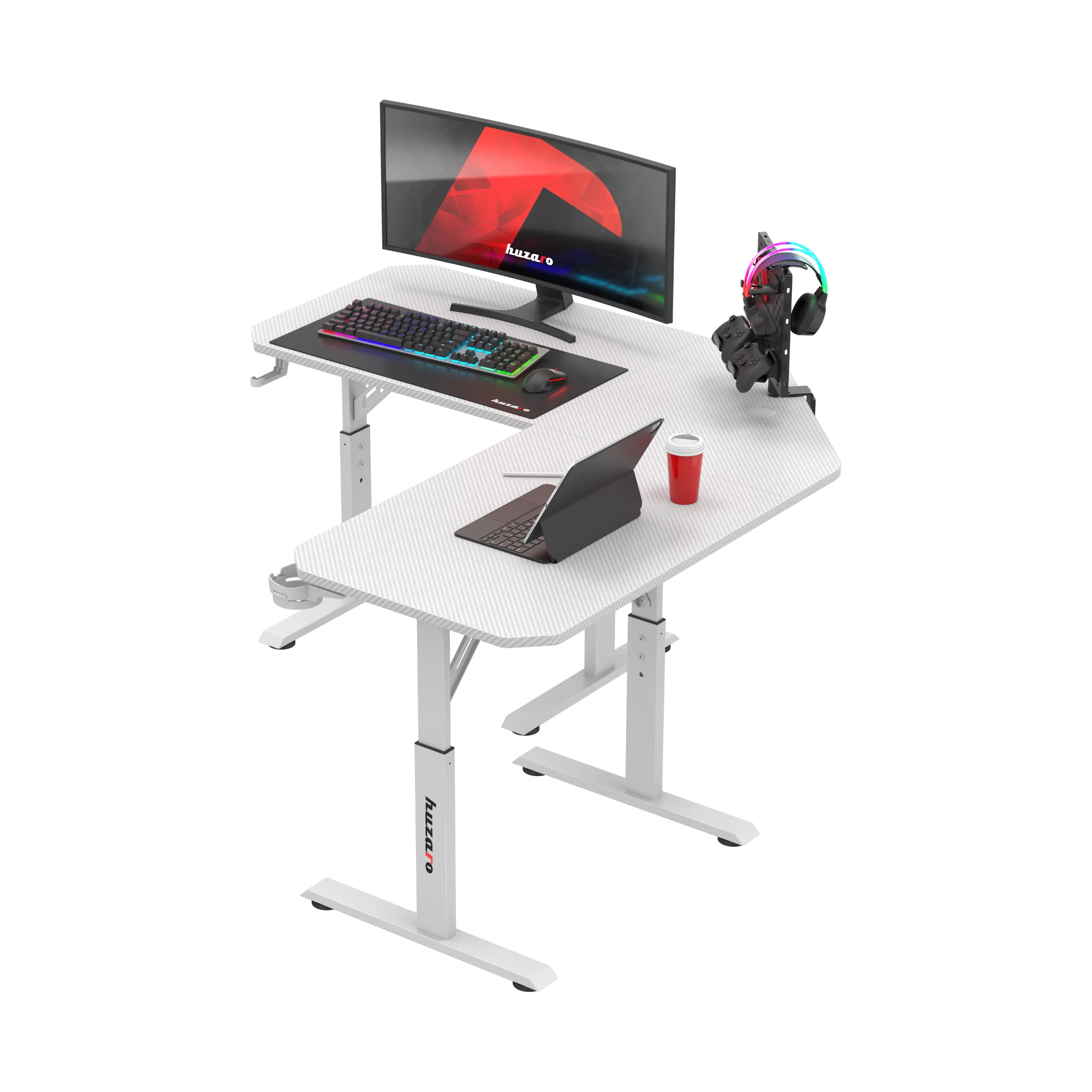 Biurko gamingowe narożne z regulacją wysokości Huzaro Hero 7.3 White - Image 8