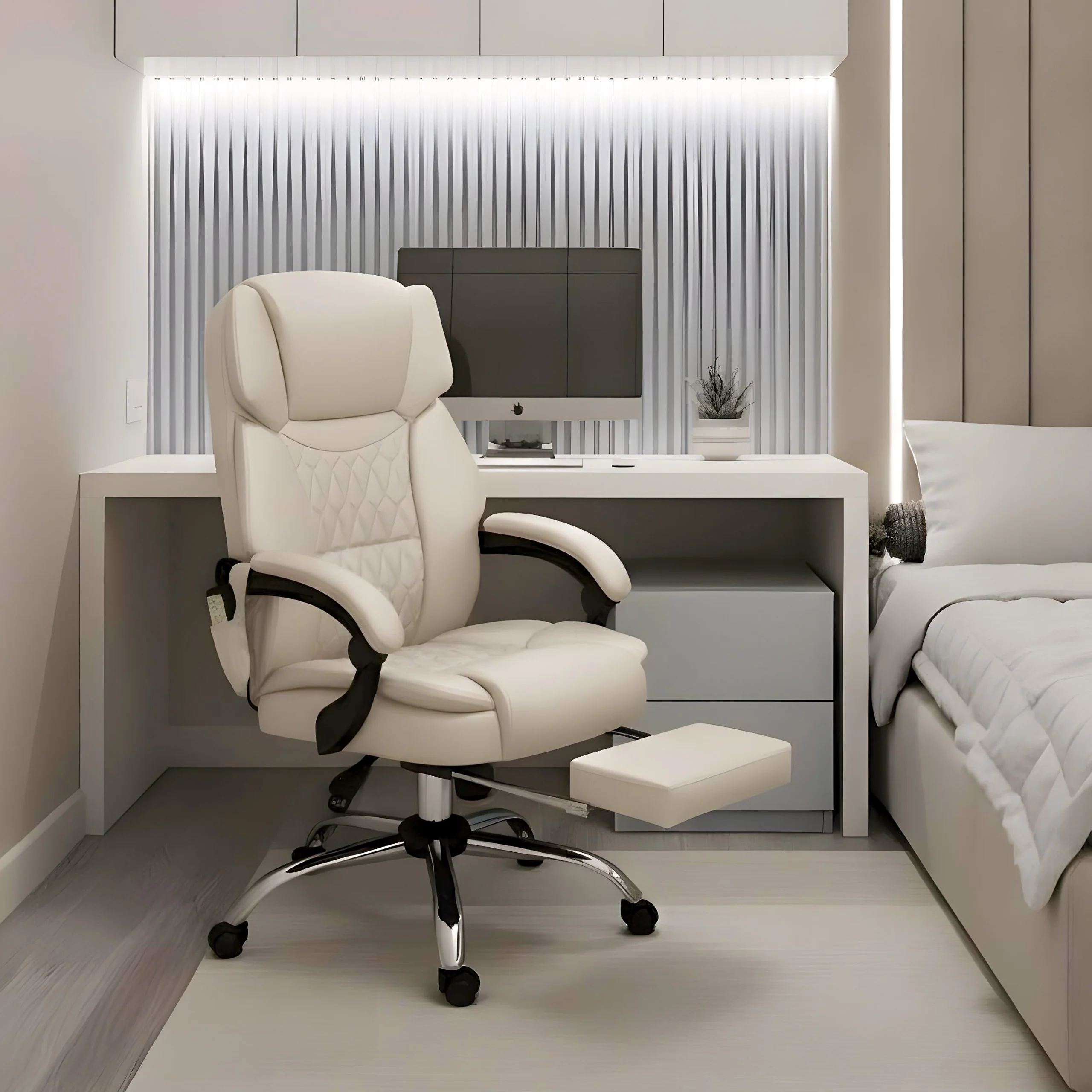 Fotel biurowy z masażem podnóżkiem Mark Adler Boss 6.0 Beige - Image 4