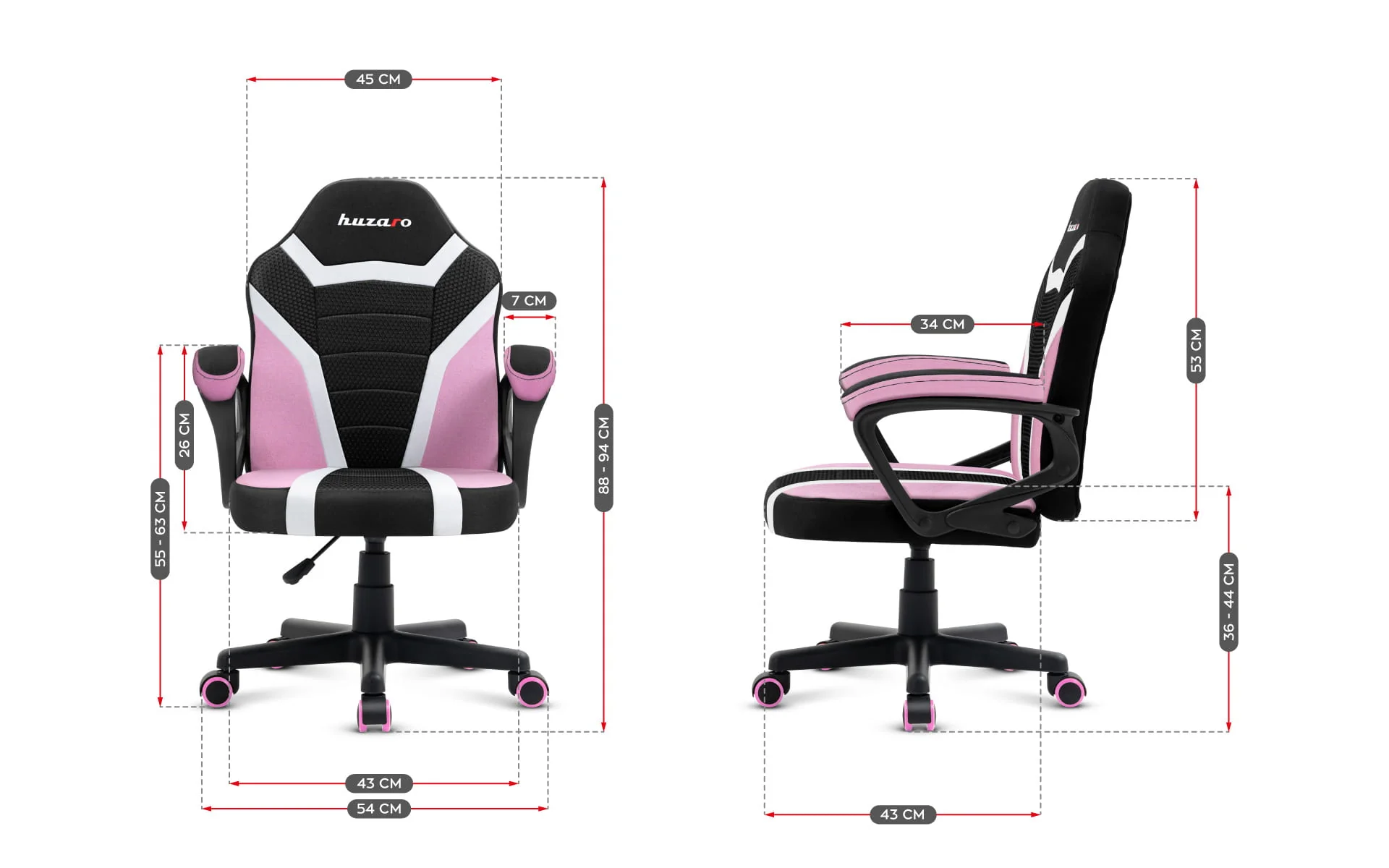 Fotel Gamingowy dla dziecka HUZARO RANGER 1.0 Pink Mesh - Image 13