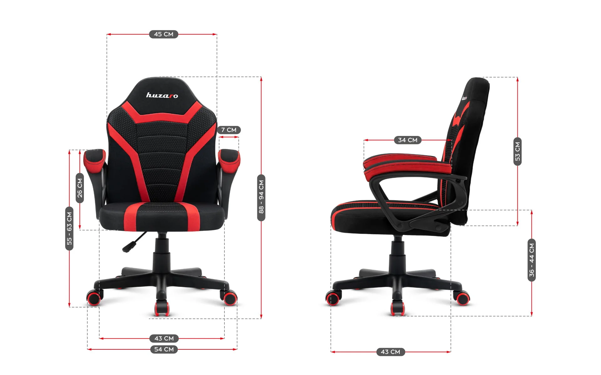Fotel Gamingowy dla dziecka HUZARO RANGER 1.0 Red Mesh - Image 18