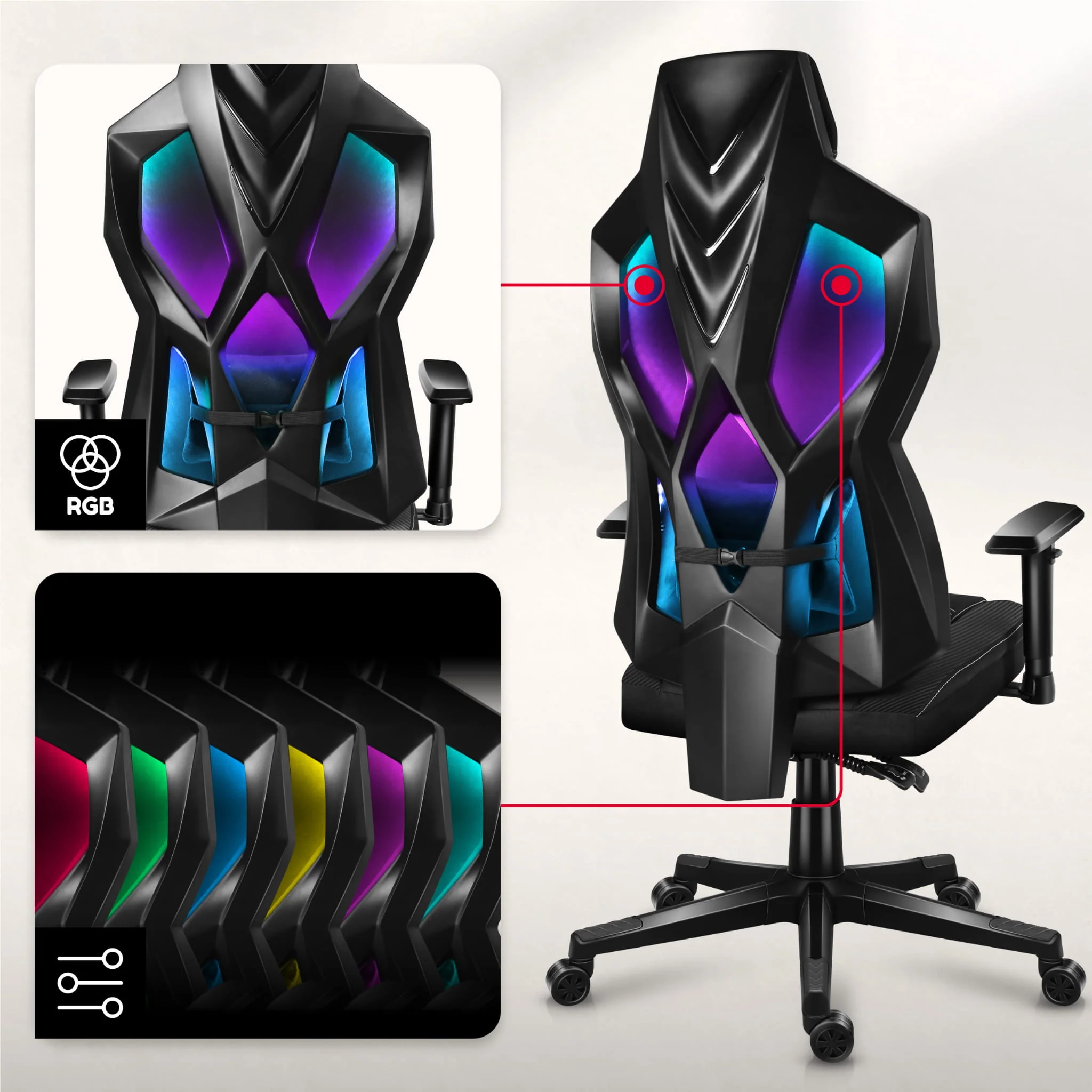 Fotel Gamingowy Huzaro COMBAT 6.2 Black RGB - Image 4