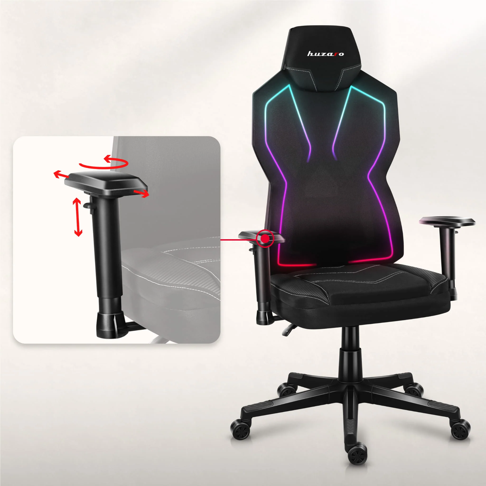 Fotel Gamingowy Huzaro COMBAT 6.2 Black RGB - Image 5