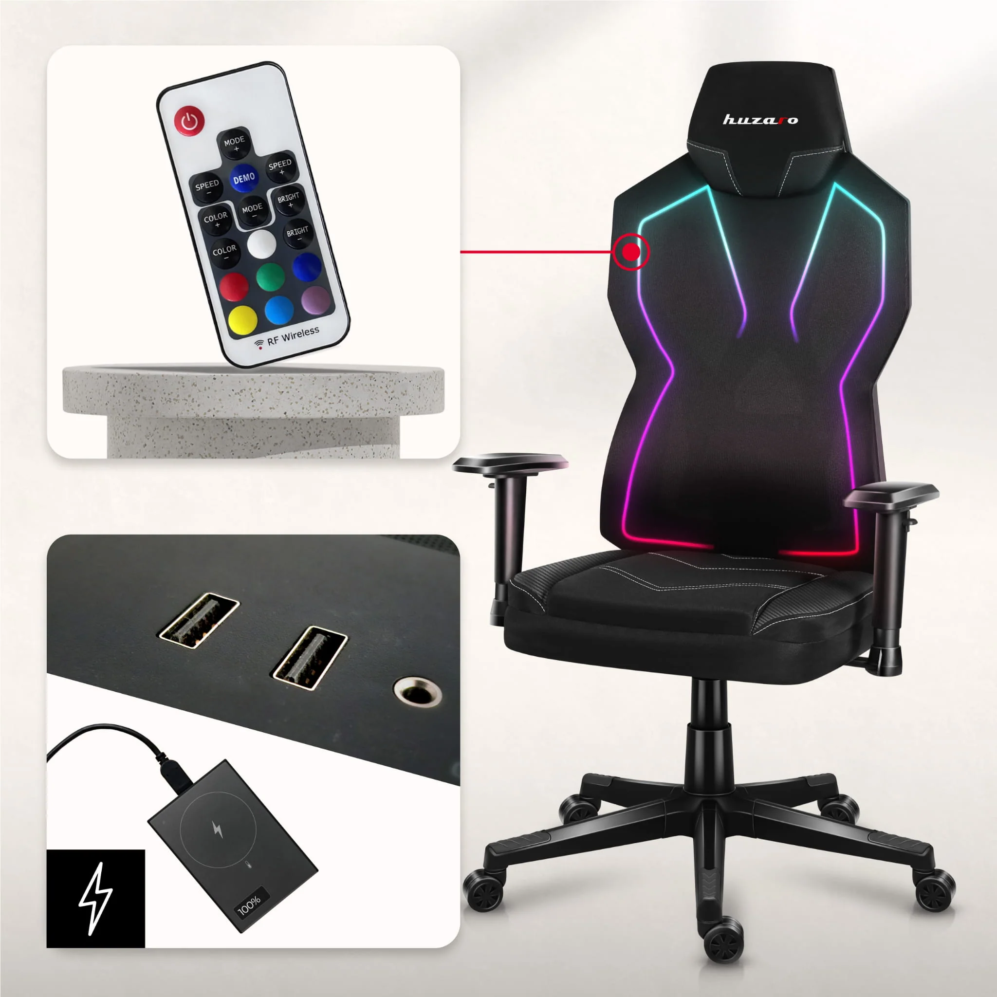 Fotel Gamingowy Huzaro COMBAT 6.2 Black RGB - Image 6