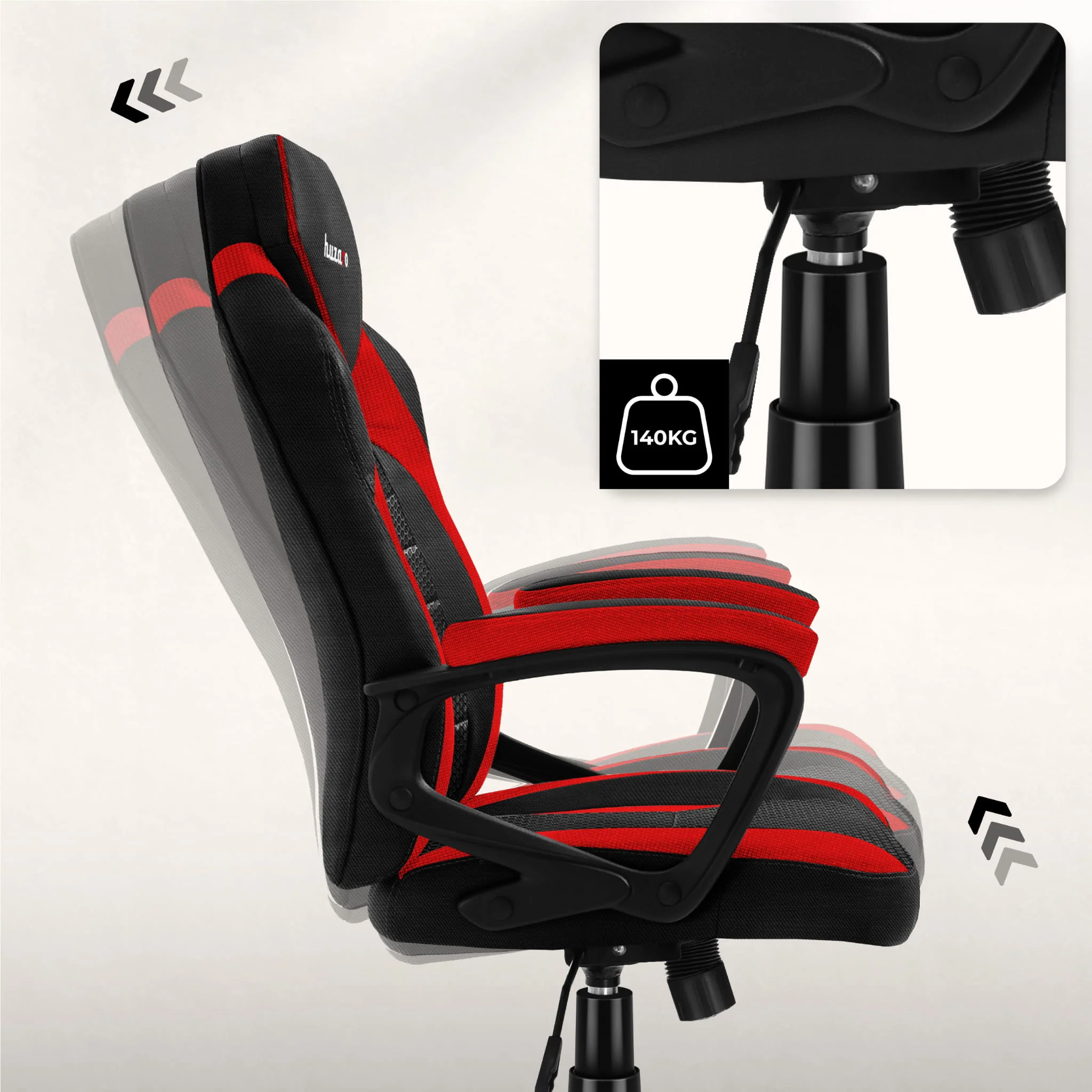 Fotel Gamingowy HUZARO FORCE 2.5 Red Mesh - Image 3