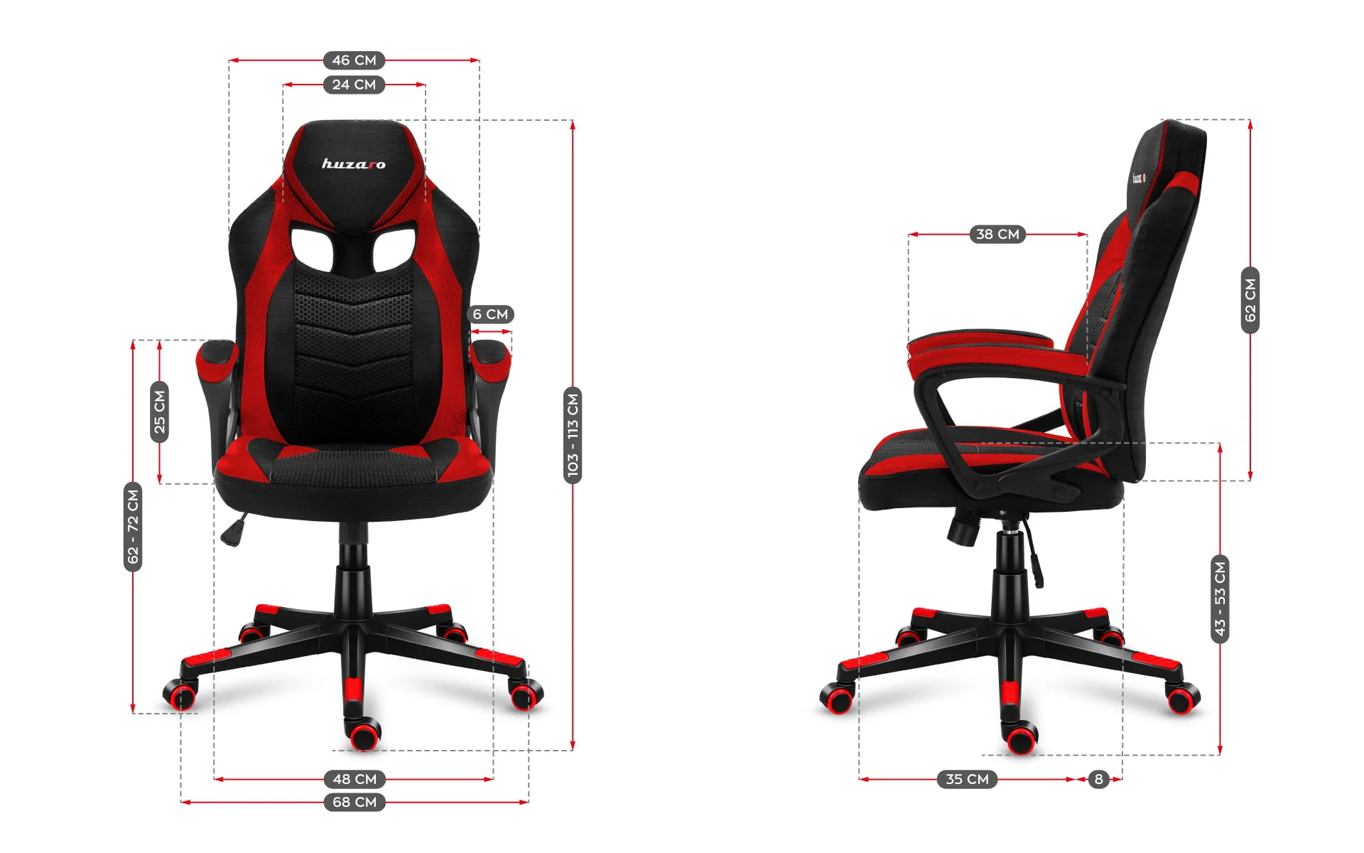 Fotel Gamingowy HUZARO FORCE 2.5 Red Mesh OUTLET - Image 10